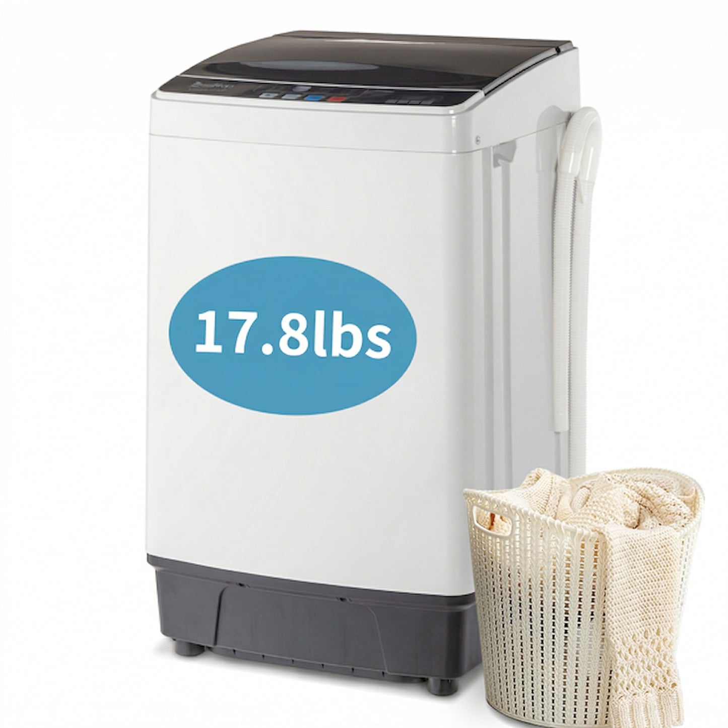 KRISRATE 17.8 Lbs Full-Automatic Washing Machine 2.4Cu.ft Portable Compact Laundry Washer Spin with Drain Pump,10 programs 8 Water Level, LED Display