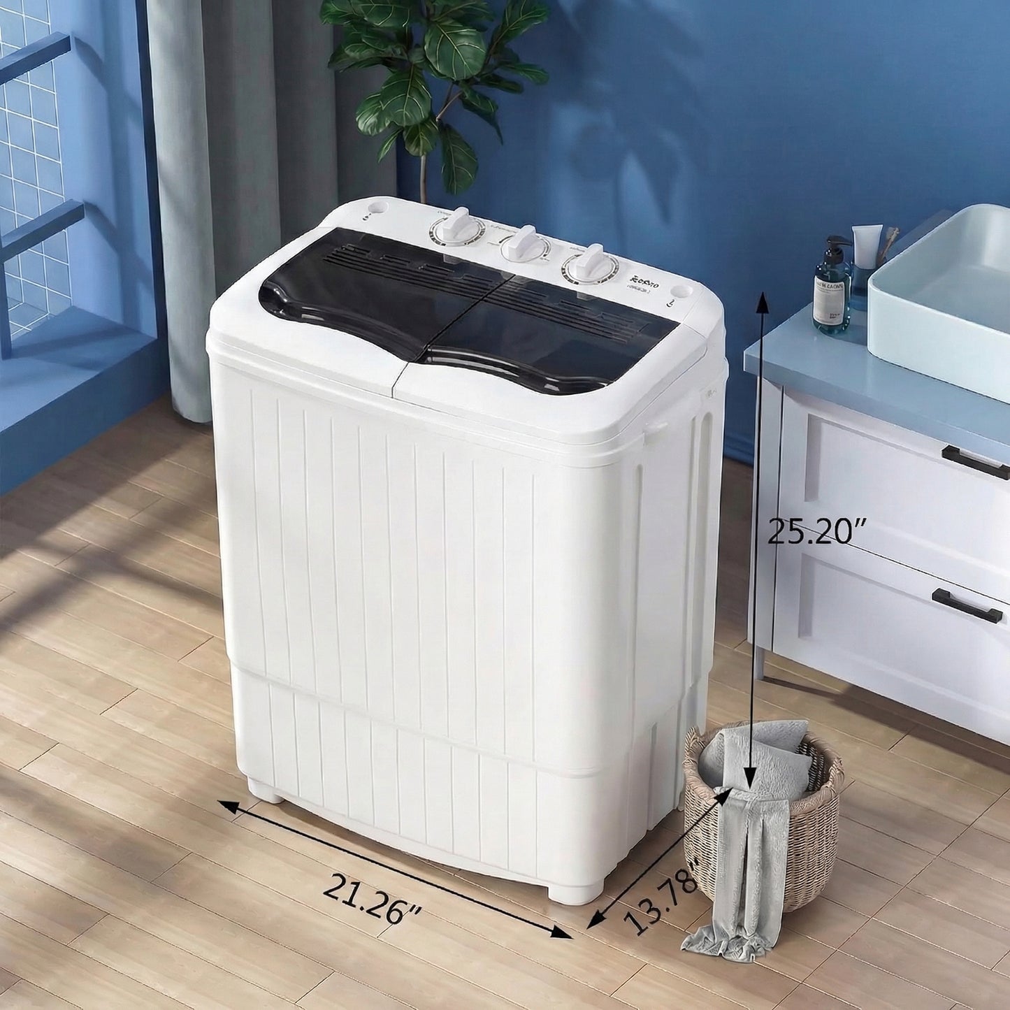KRISRATE 14.3Lbs Semi-Automatic Mini Compact Portable Twin Tub Washing Machine, 7.7lbs Washer 6.6lbs Spinner Combo for Apartments, Dorms, RVs, Gray