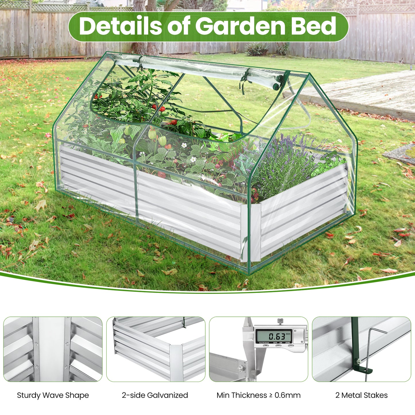 KRISRATE 6x3x3ft Galvanized Raised Garden Bed with Clear Cover - Extra-Thick Steel Mini Greenhouse Kit w/ 2 Zipper Windows & Gloves for Vegetables