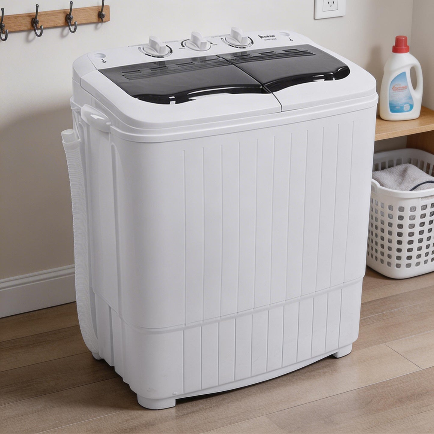 KRISRATE 14.3Lbs Semi-Automatic Mini Compact Portable Twin Tub Washing Machine, 7.7lbs Washer 6.6lbs Spinner Combo for Apartments, Dorms, RVs, Gray