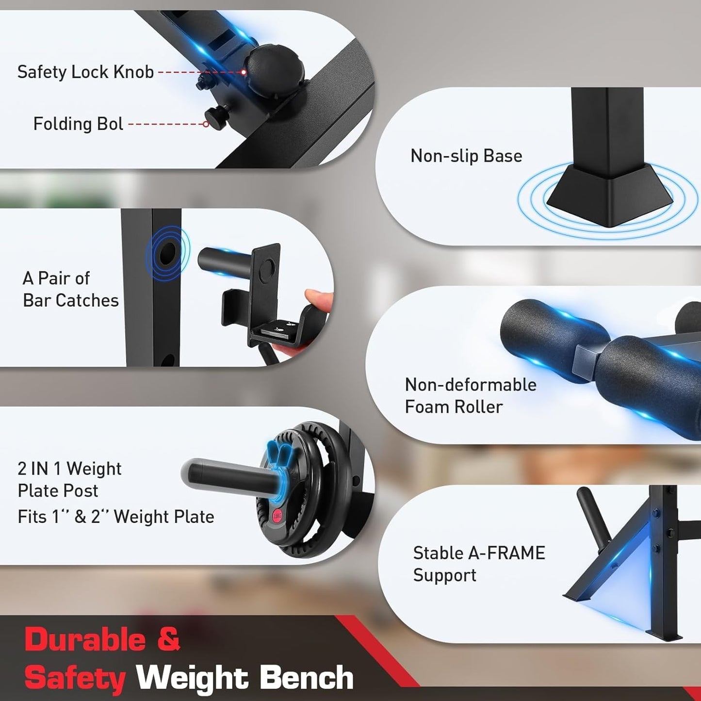KRISRATE 900LBS Weight Bench Set with Squat Rack, Adjustable Bench Press Set with Leg Extension and Leg Curl, Flat Incline Decline Workout Bench