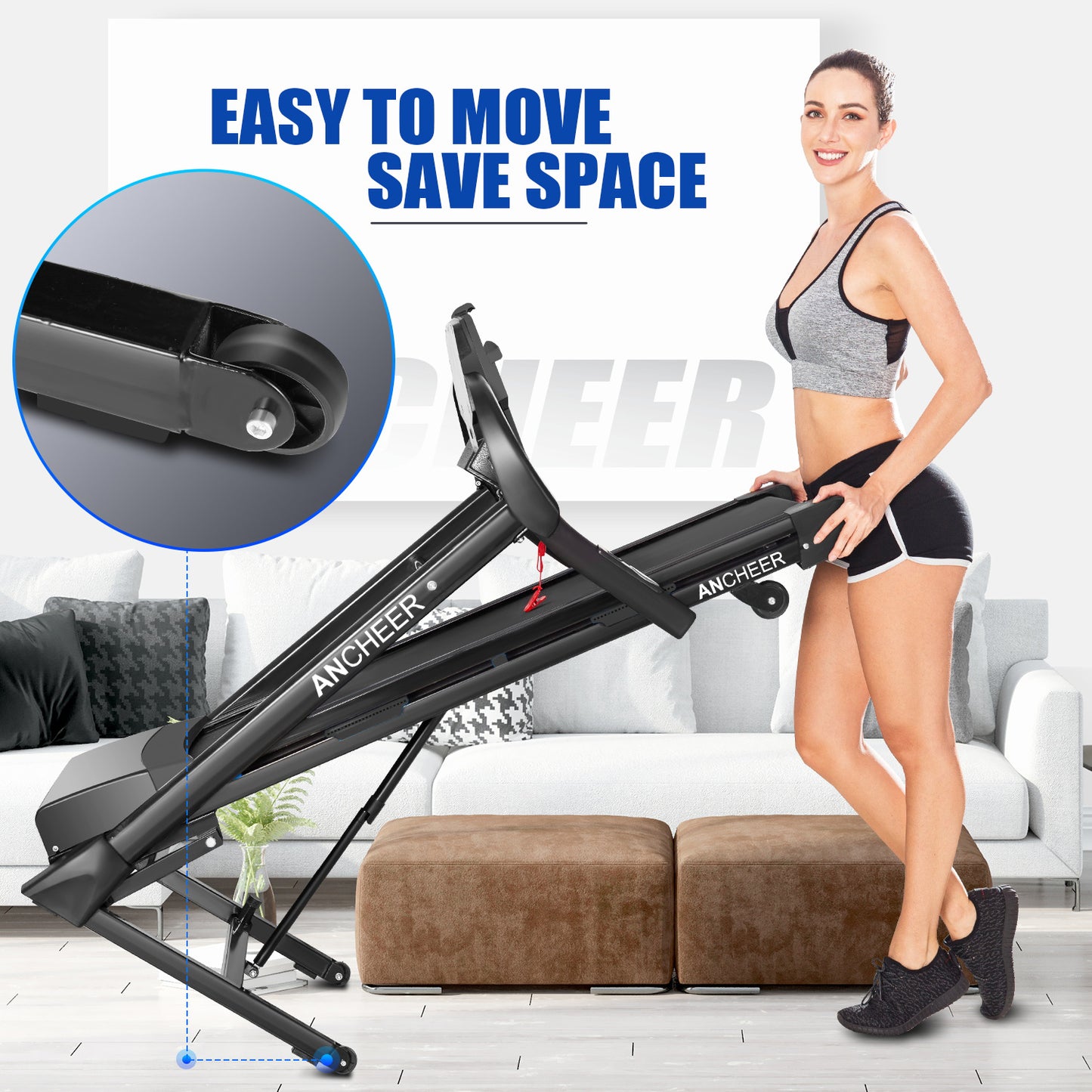 ANCHEER Folding Treadmill with 15% Auto Incline,3.25HP Ultra-silent Motor, Speed Range of 0.6~10MPH,300lb Capacity, APP & Bluetooth Speakers,Treadmills for Home Running and Walking