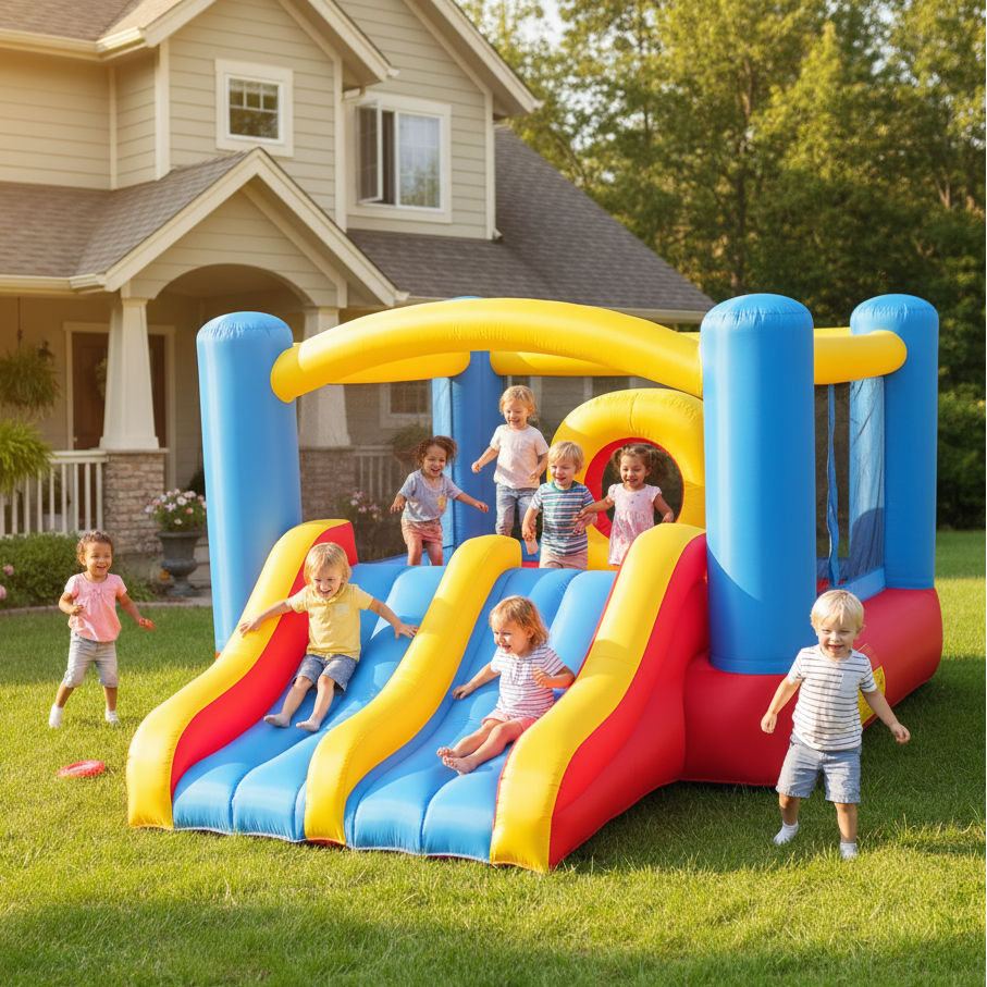 KRISRATE Bounce House 12.6FT×9FT Inflatable Bouncer with Double Slide & Obstacle Course, Large Jump Area with Air Blower, Indoor Outdoor Bouncy Castle