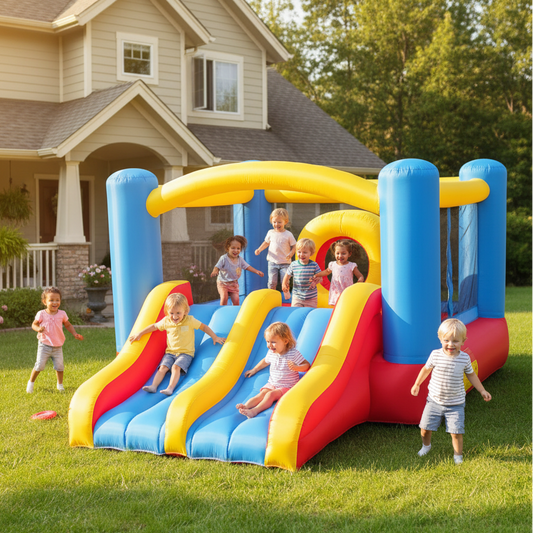 KRISRATE Bounce House 12.6FT×9FT Inflatable Bouncer with Double Slide & Obstacle Course, Large Jump Area with Air Blower, Indoor Outdoor Bouncy Castle
