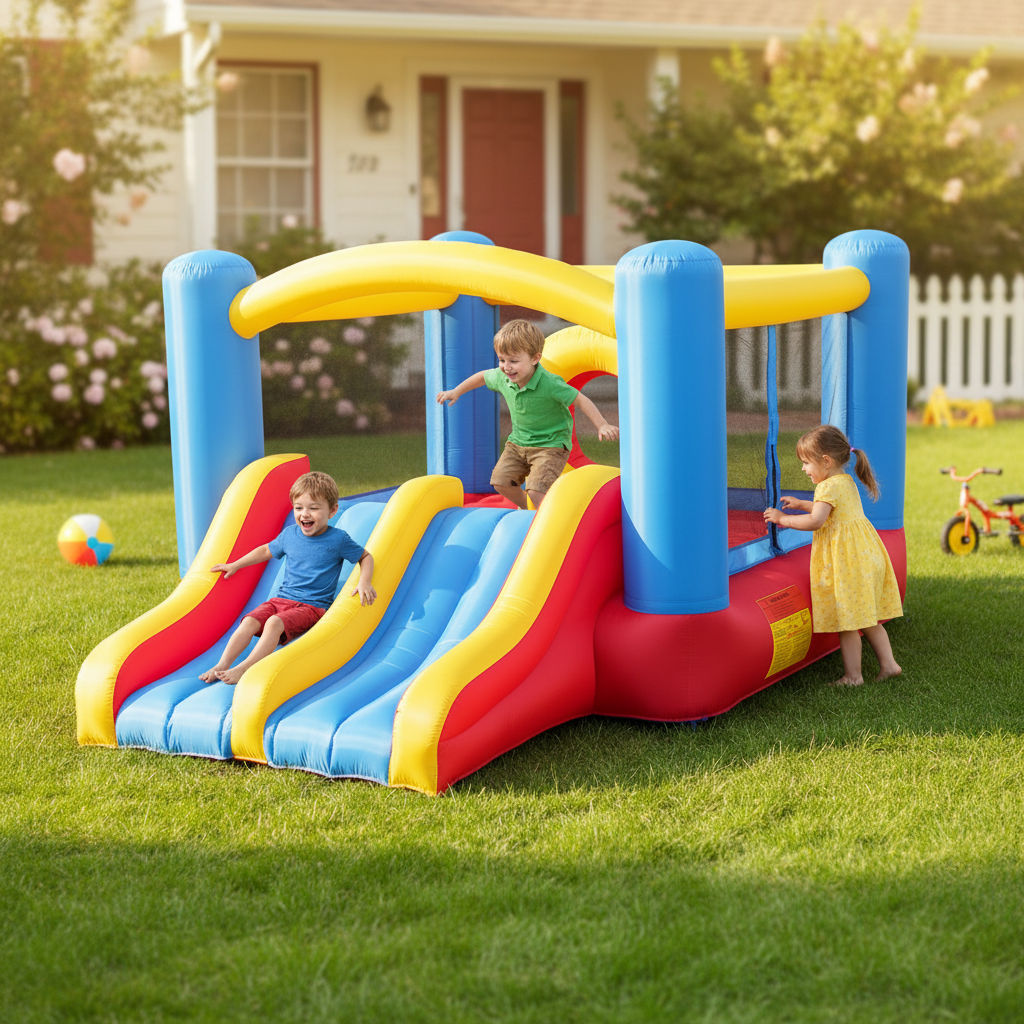 KRISRATE Bounce House 12.6FT×9FT Inflatable Bouncer with Double Slide & Obstacle Course, Large Jump Area with Air Blower, Indoor Outdoor Bouncy Castle