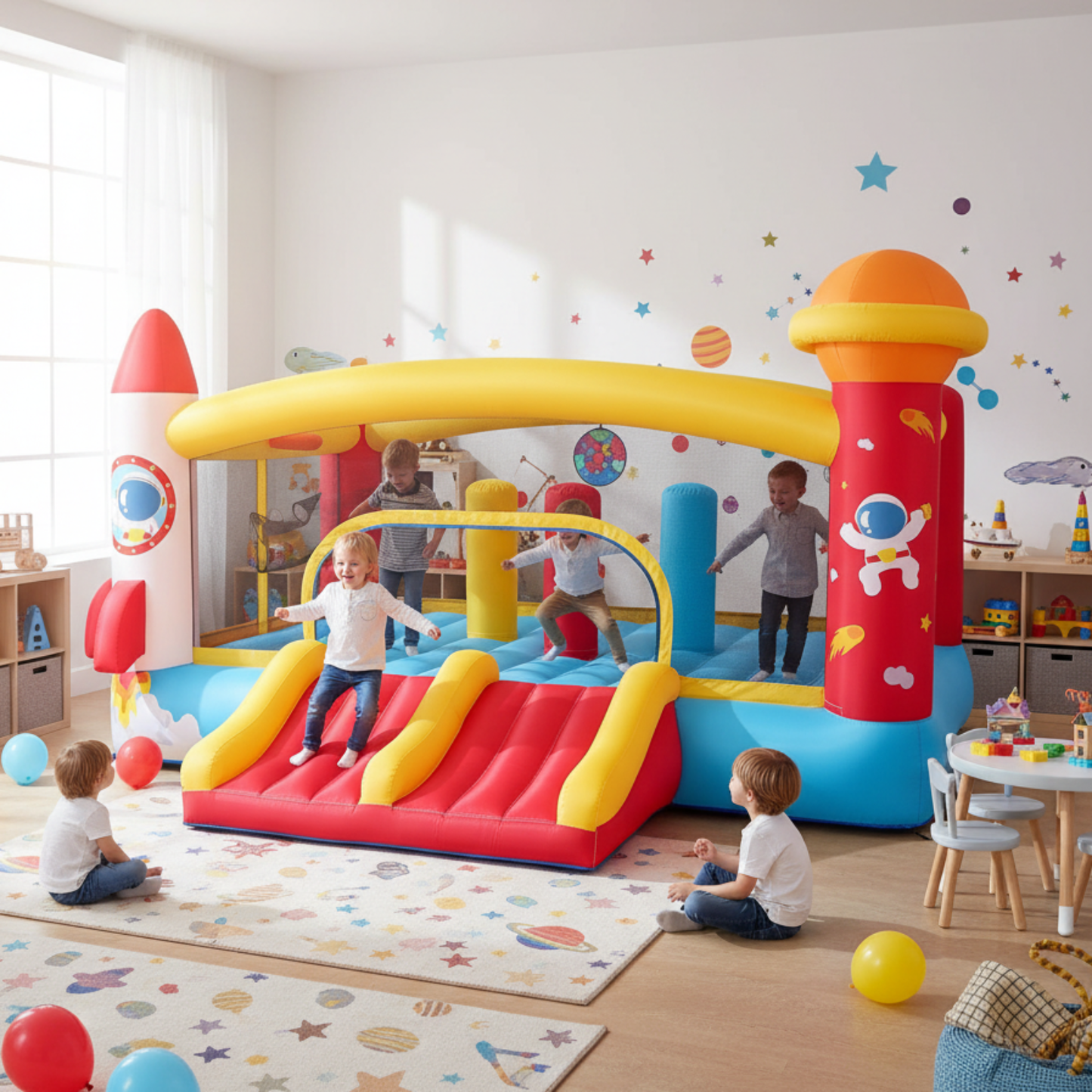 KRISRATE Large Inflatable Bounce House 13×11FT, Bouncy Castle with Double Slide, Basketball Hoops & Obstacle Course, Big Jump Area with 550W Blower