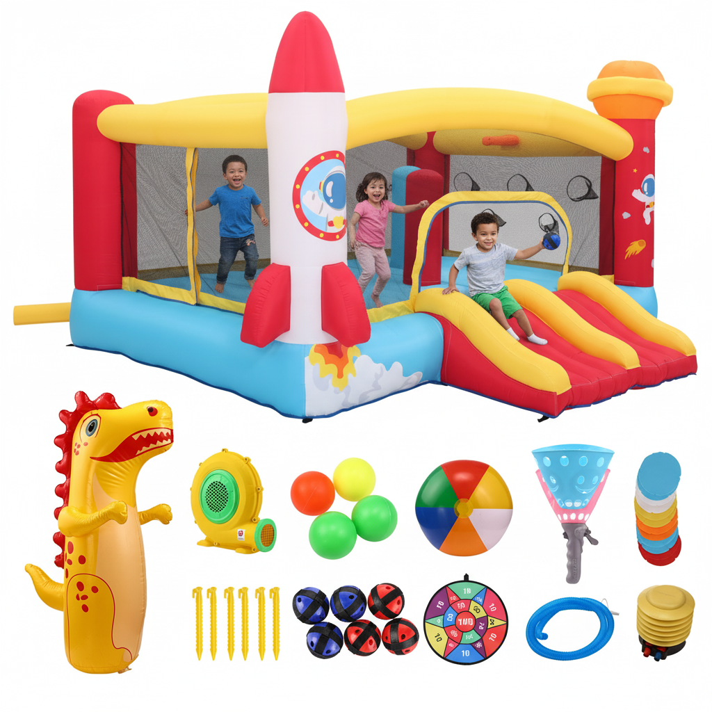 KRISRATE Large Inflatable Bounce House 13×11FT, Bouncy Castle with Double Slide, Basketball Hoops & Obstacle Course, Big Jump Area with 550W Blower