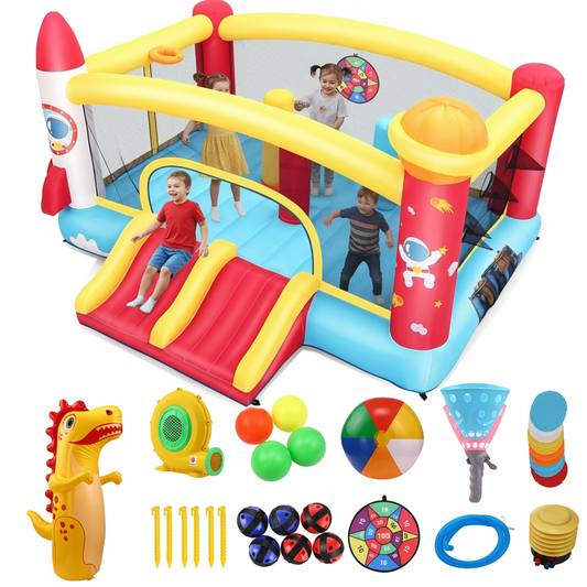 KRISRATE Large Inflatable Bounce House 13×11FT, Bouncy Castle with Double Slide, Basketball Hoops & Obstacle Course, Big Jump Area with 550W Blower