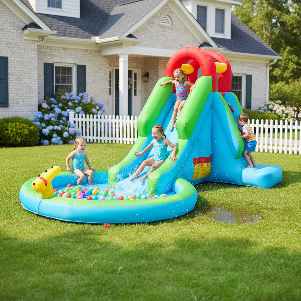 KRISRATE Inflatable Water Slide, 13x8ft Backyard Water Park with Pool Slide Climbing Wall Blower, Bouncy Castle, Indoor Outdoor Summer Fun Party Gift