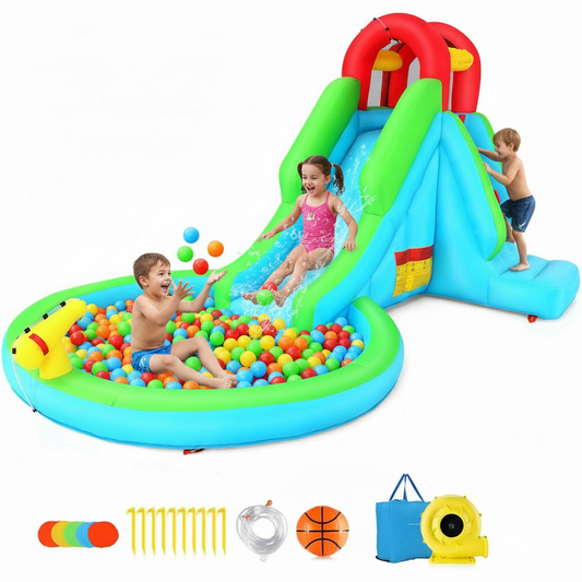 KRISRATE Inflatable Water Slide, 13x8ft Backyard Water Park with Pool Slide Climbing Wall Blower, Bouncy Castle, Indoor Outdoor Summer Fun Party Gift