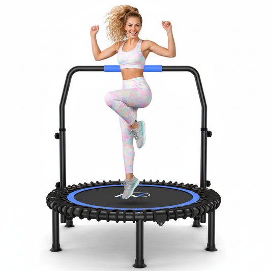 KRISRATE 40" Mini Trampoline Rebounder with 4-Level Adjustable Handle, Heavy Duty Fitness Trampoline 400 LBS Capacity for Indoor Outdoor Exercise
