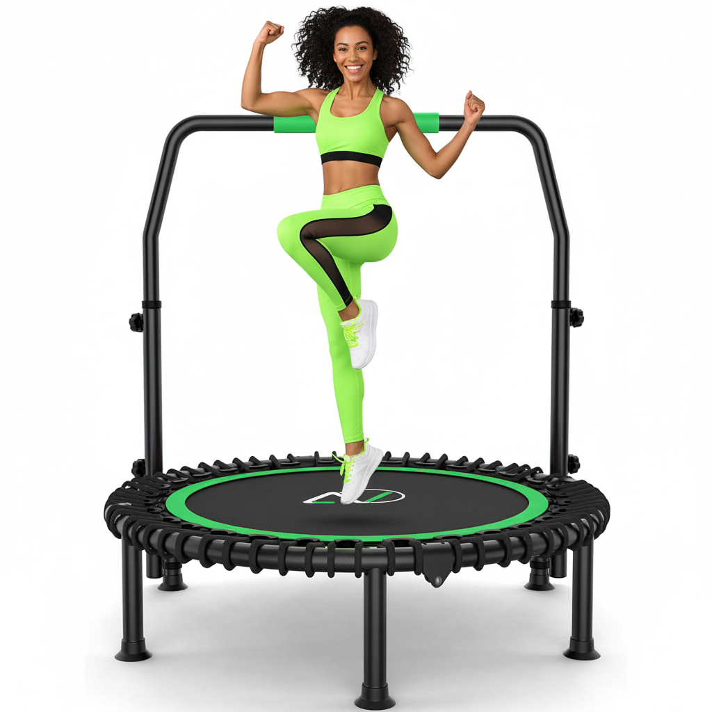 KRISRATE 40" Mini Trampoline Rebounder with 4-Level Adjustable Handle, Heavy Duty Fitness Trampoline 400 LBS Capacity for Indoor Outdoor Exercise