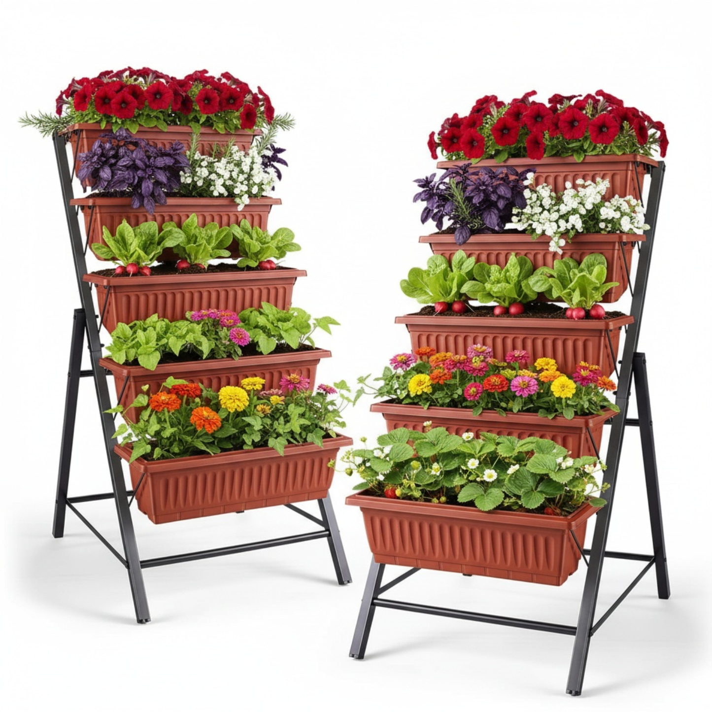 KRISRATE 2 Pack 5-Tier Vertical Raised Garden Bed,23"×26"×45" Elevated Planter Boxes with Hooks for Vegetables Herbs Flowers,Outdoor Indoor Garden Bed