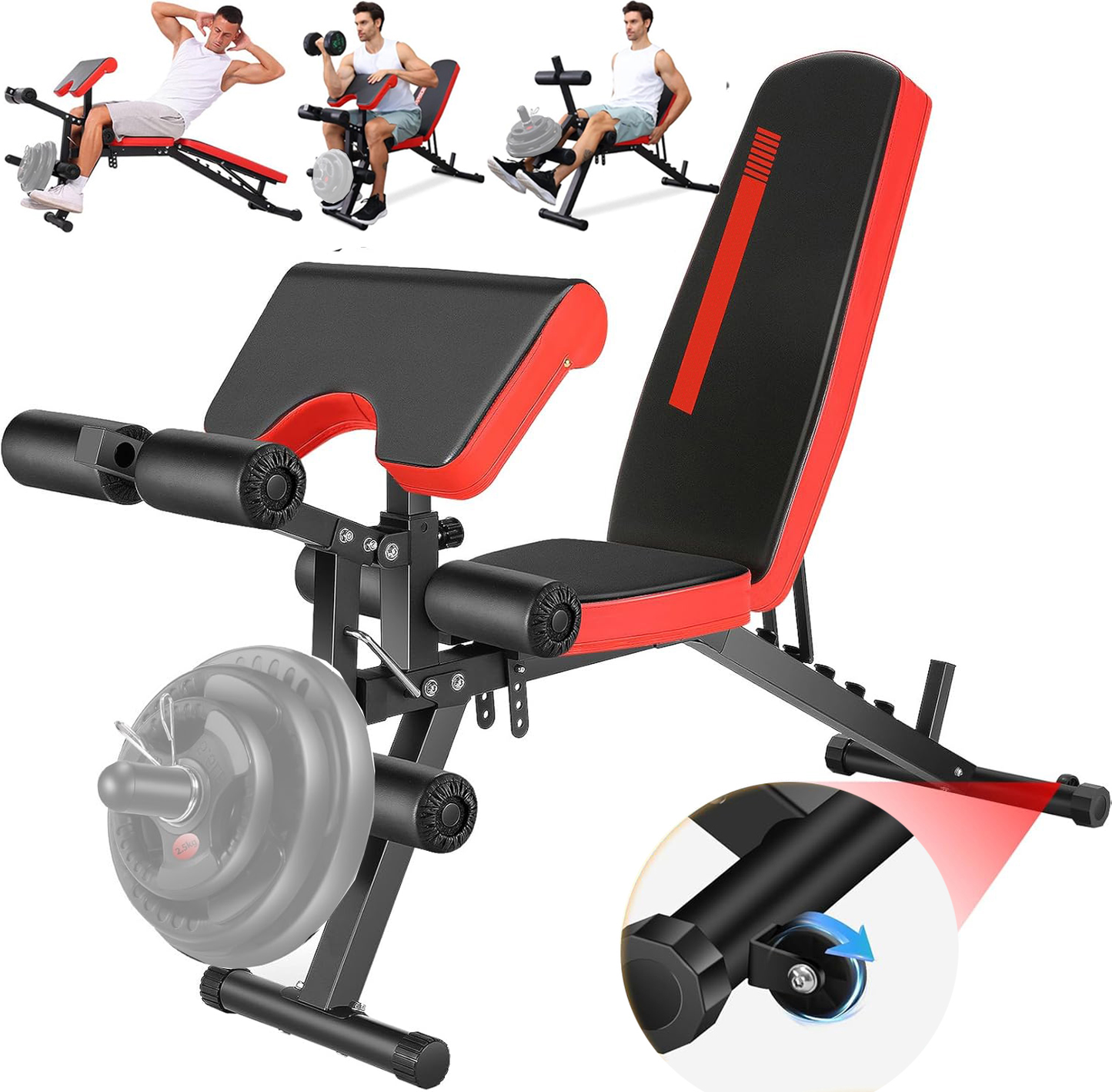 KRISRATE 800LBS Adjustable Weight Bench - Home Gym Workout Bench with Leg Extension, Leg Curl & Preacher Curl, Multi-Position Gym Bench Exercise Bench