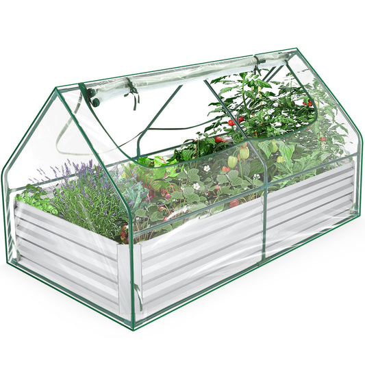 KRISRATE 6x3x3ft Galvanized Raised Garden Bed with Clear Cover - Extra-Thick Steel Mini Greenhouse Kit w/ 2 Zipper Windows & Gloves for Vegetables