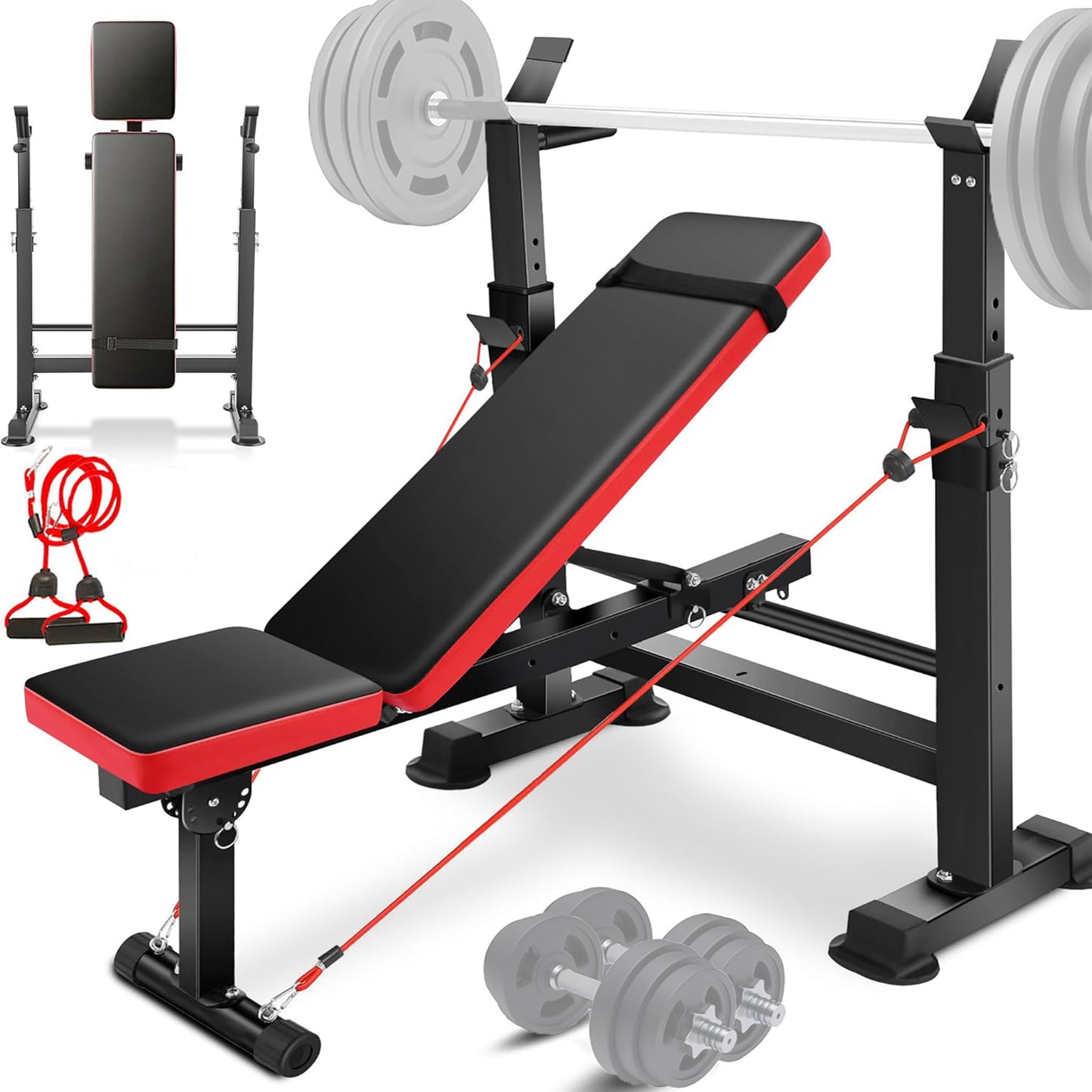 KRISRATE 660lbs Multi-Function Weight Bench Set 6-in-1 with Squat Rack, Leg Developer, Preacher Curl, Adjustable Workout Bench for Home Gym Training