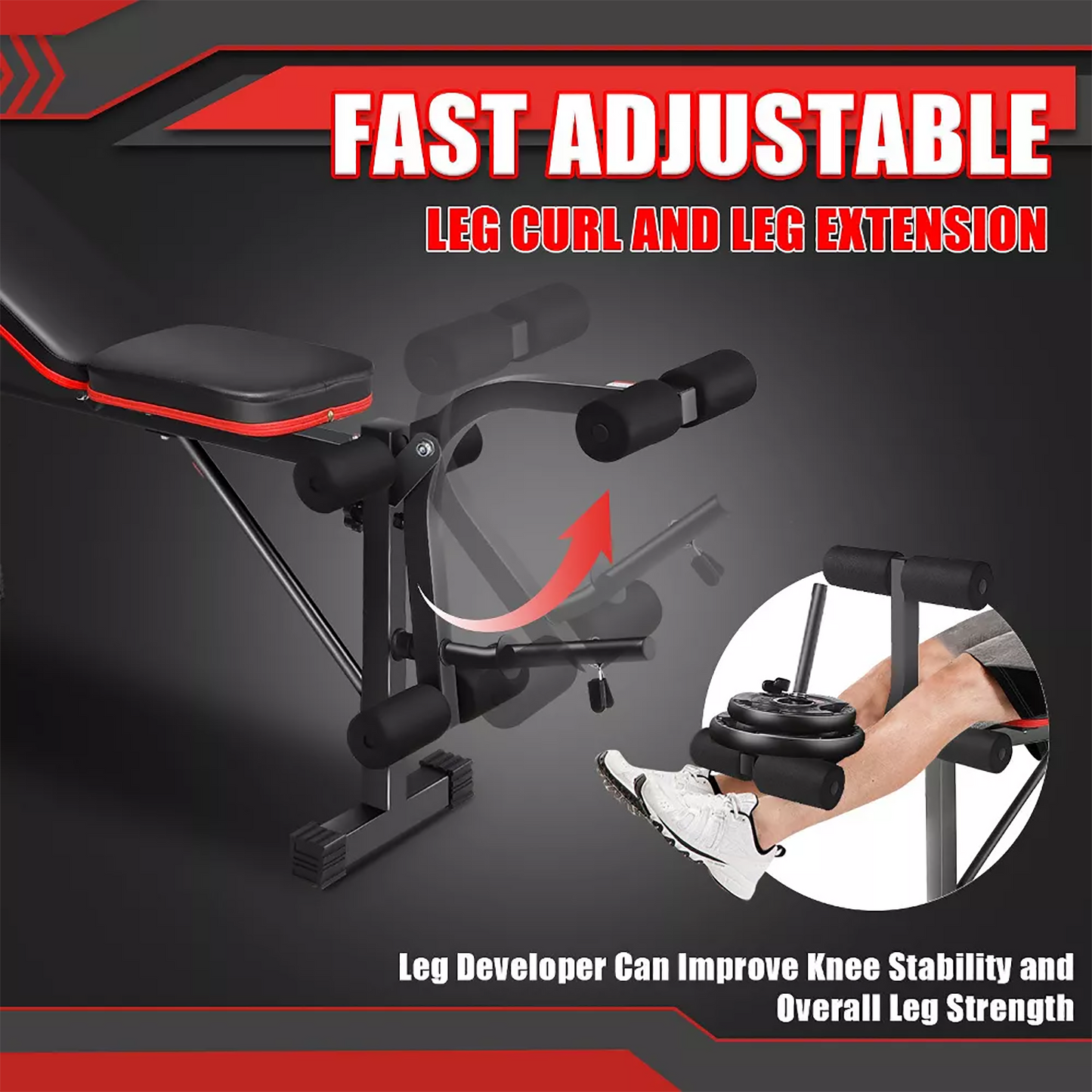 KRISRATE 660lbs Adjustable Weight Bench Set with Leg Developer, Full Body Workout Bench Press Set with Squat Rack, Standard Strength Training Bench