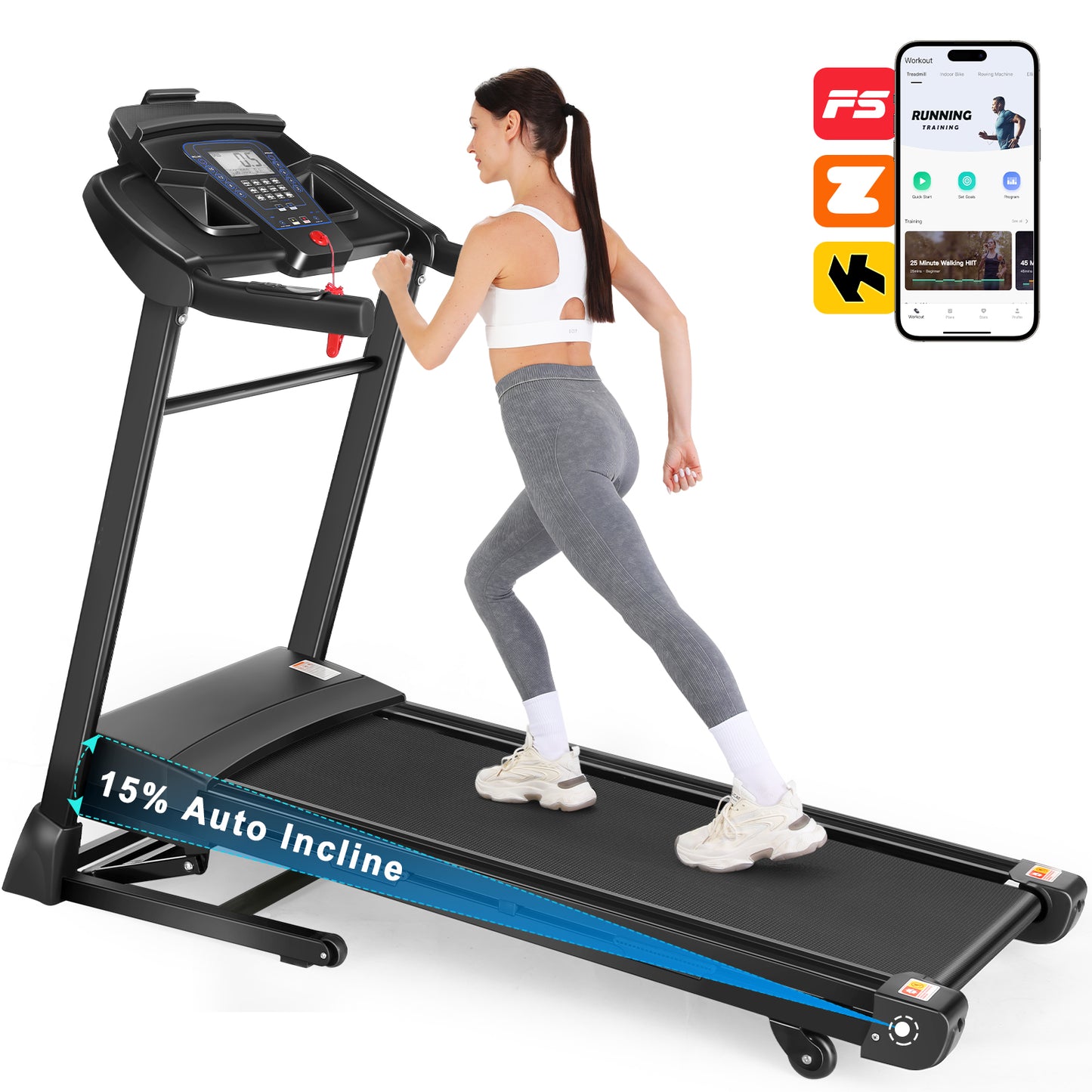 ANCHEER Folding Treadmill with 15% Auto Incline,3.25HP Ultra-silent Motor, Speed Range of 0.6~10MPH,300lb Capacity, APP & Bluetooth Speakers,Treadmills for Home Running and Walking