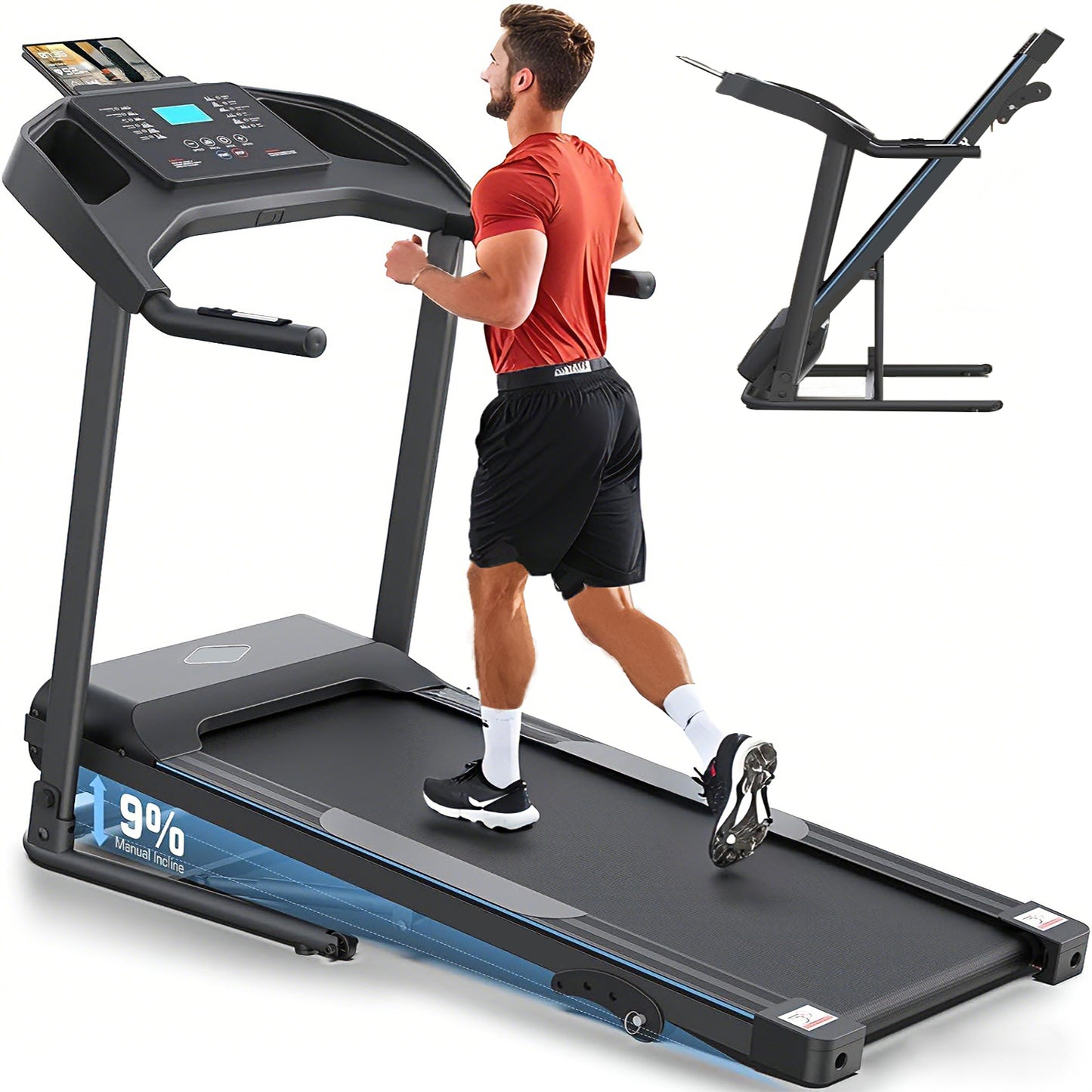 KRISRATE Treadmill with Incline, 3.5HP Smart Portable Folding Treadmill for Home, Running Machine with Smart Fitness Tracking, Silent Shock Absorption