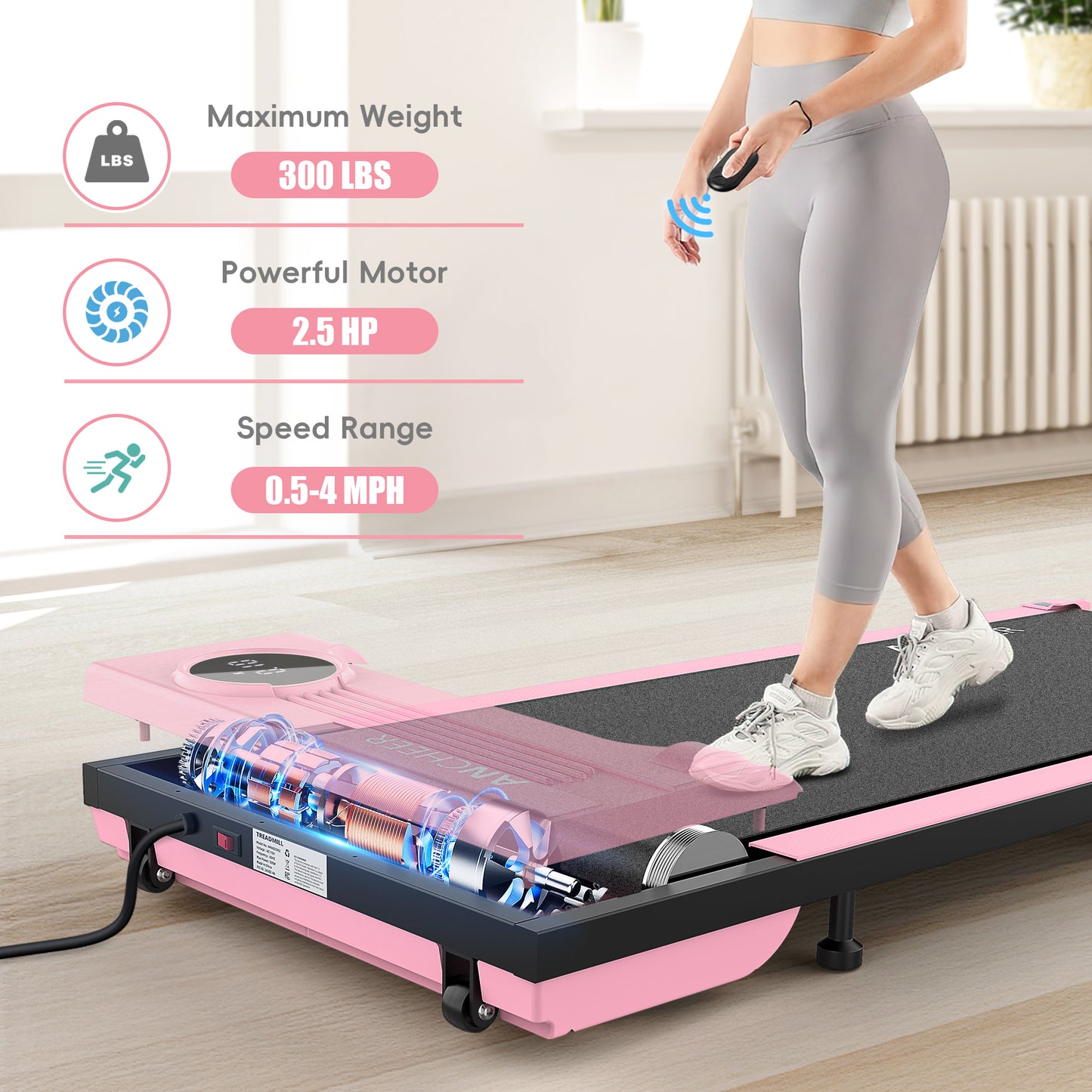 ANCHEER Walking Pad, Under Desk Treadmill with Remote Control, 2 in 1 Portable Walking Pad Treadmill for Home/Office/Exercise