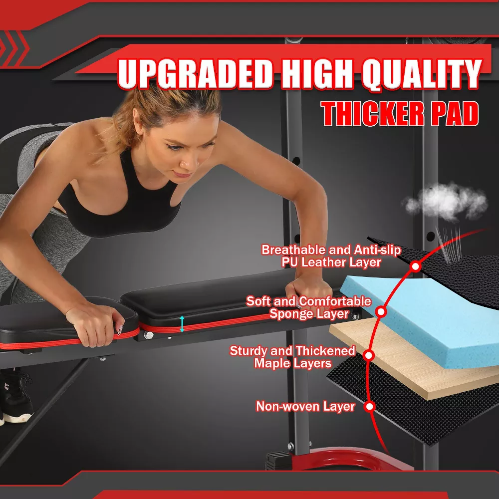 KRISRATE 660lbs Adjustable Weight Bench Set with Leg Developer & Preacher Curl Pad, Full Body Workout Strength Training Bench Press Set w/ Squat Rack