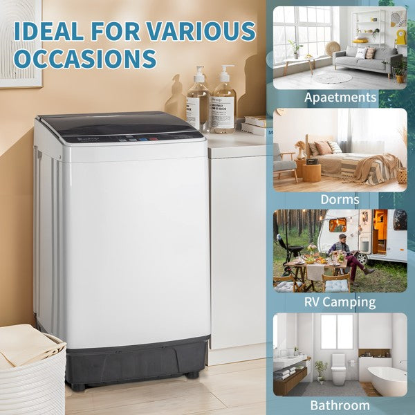 KRISRATE 17.8 Lbs Full-Automatic Washing Machine 2.4Cu.ft Portable Compact Laundry Washer Spin with Drain Pump,10 programs 8 Water Level, LED Display