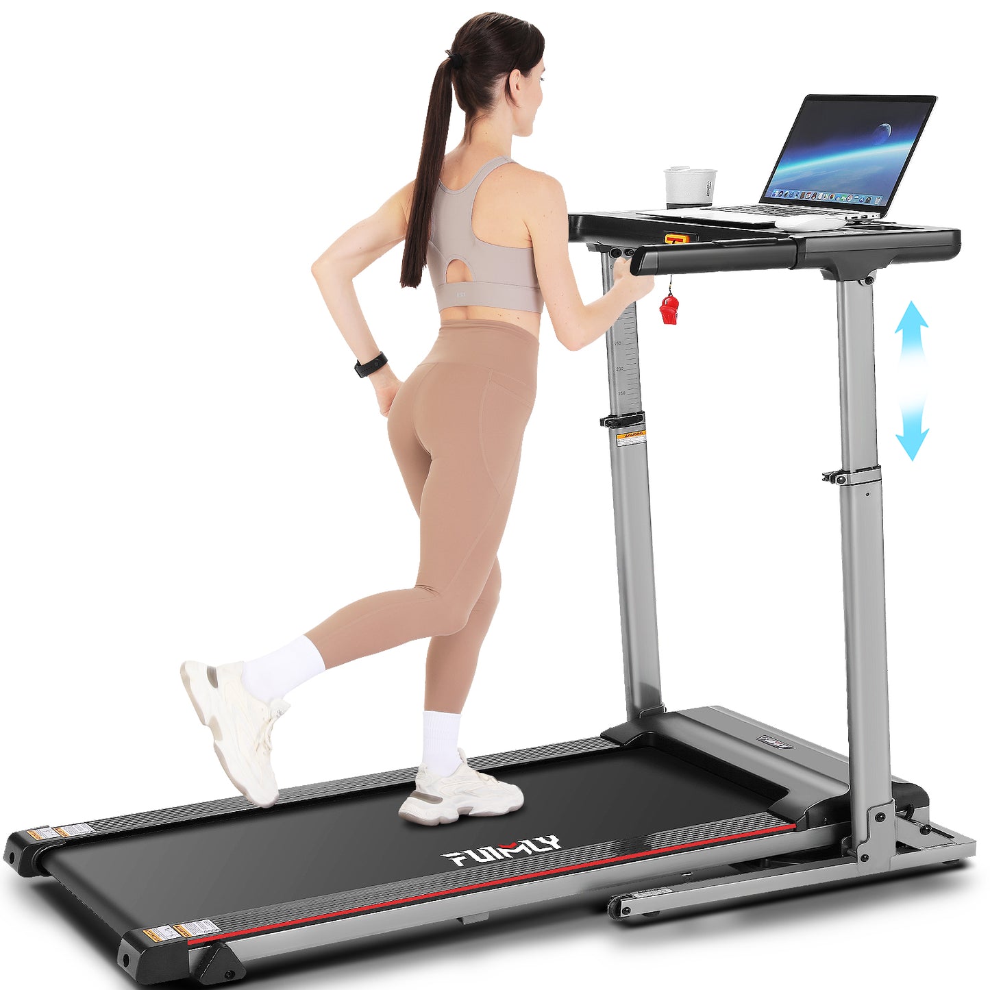 FUNMILY Treadmill with Desk Workstation & Adjustable Height,Folding Treadmill with Incline,Speed Range 0.6-7.5 mph,300 LBS Weight Capacity