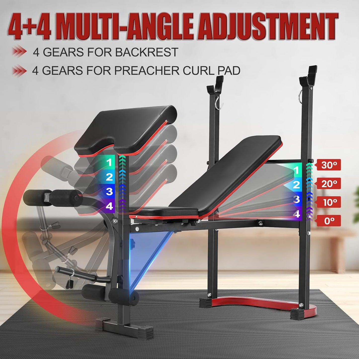 KRISRATE 660lbs Adjustable Weight Bench Set with Leg Developer & Preacher Curl Pad, Full Body Workout Strength Training Bench Press Set w/ Squat Rack
