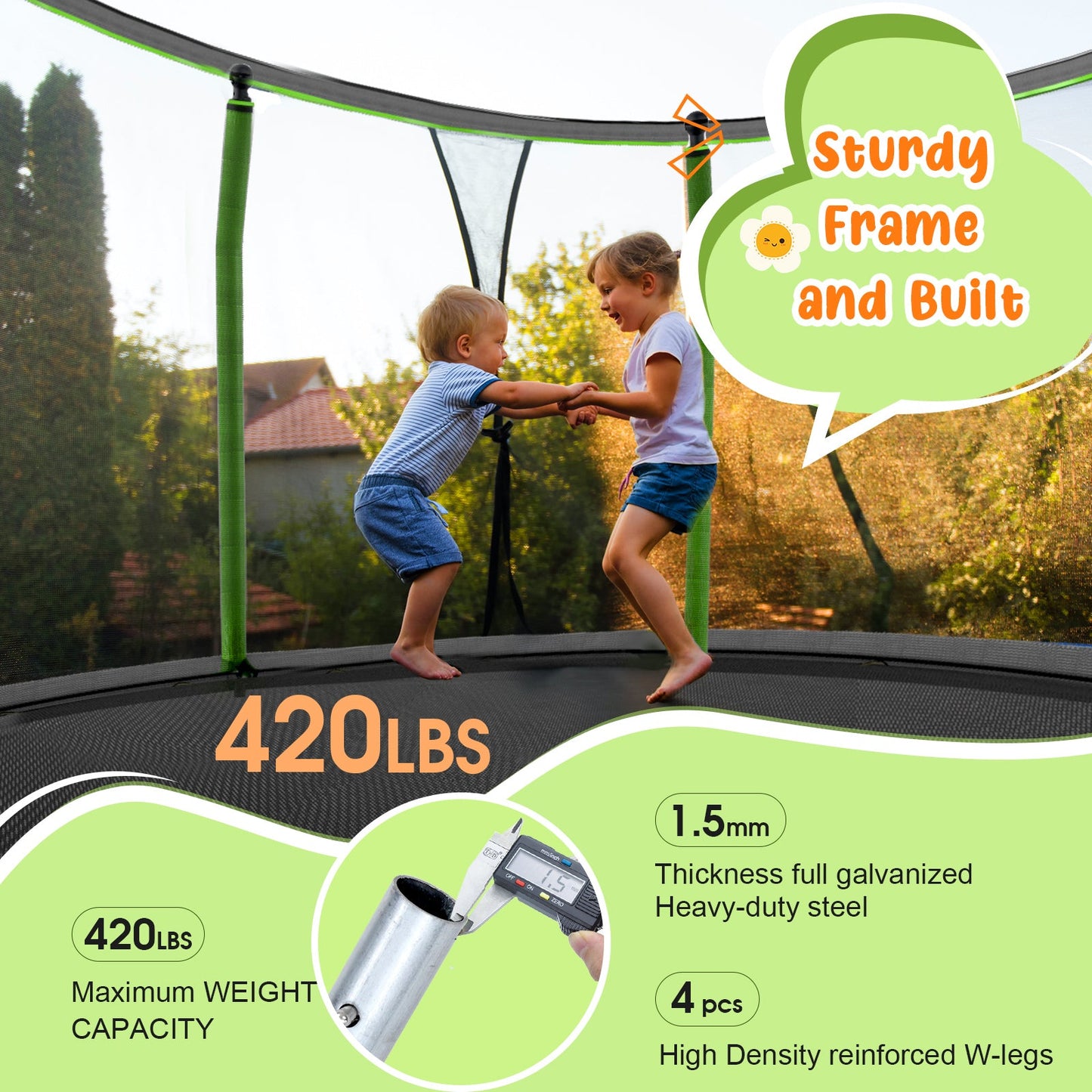 ANCHEER Trampoline 8FT 12FT 14FT, Recreational Trampoline with Enclosure for Kids Adults, ASTM Approved Outdoor Trampoline with Ladder