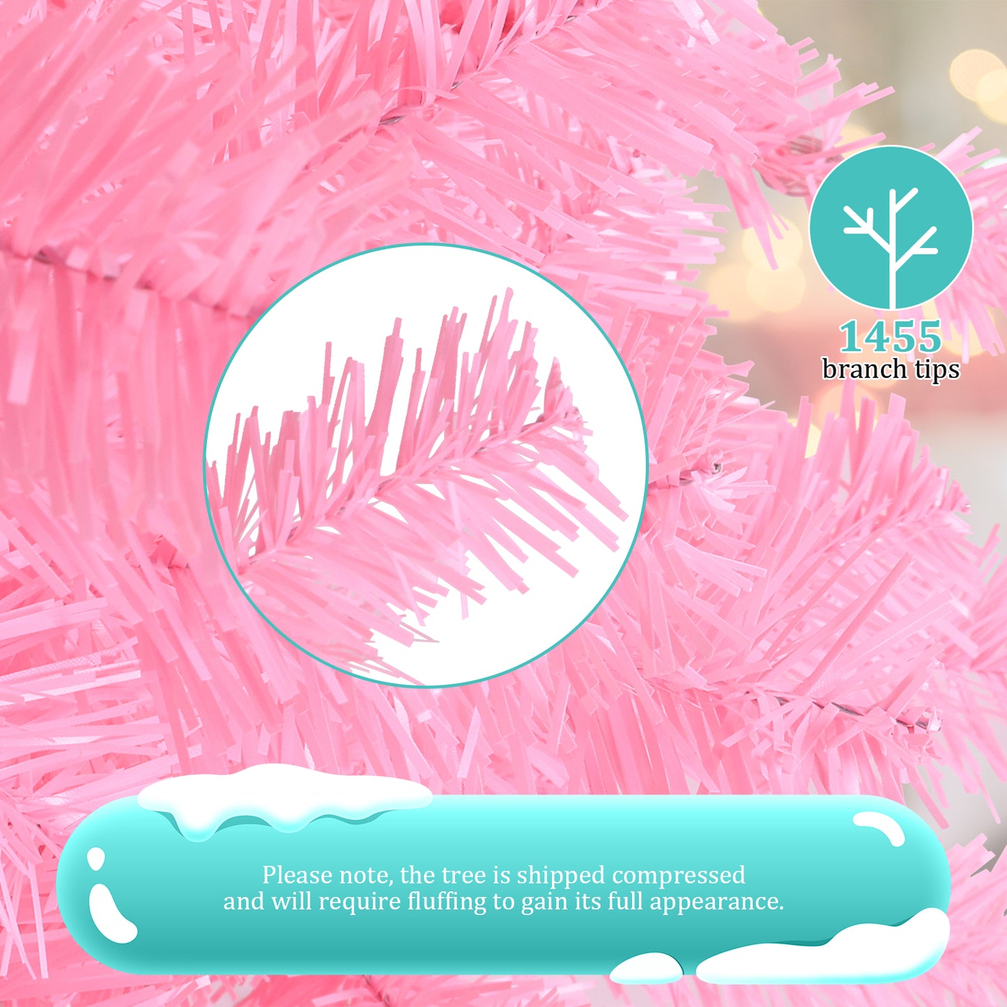 KRISRATE 6FT Premium Hinged Artificial Christmas Tree, 1455 PVC Branch Tips, Easy Assembly & Party Decoration, Foldable Metal Stand, Pink/Green/Black