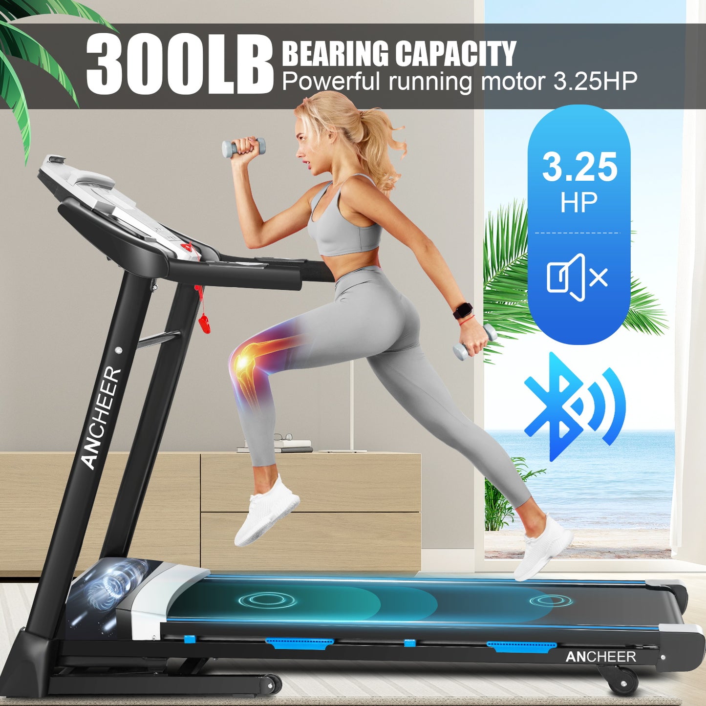 ANCHEER Folding Treadmill with 15% Auto Incline,3.25HP Ultra-silent Motor, Speed Range of 0.6~10MPH,300lb Capacity, APP & Bluetooth Speakers,Treadmills for Home Running and Walking