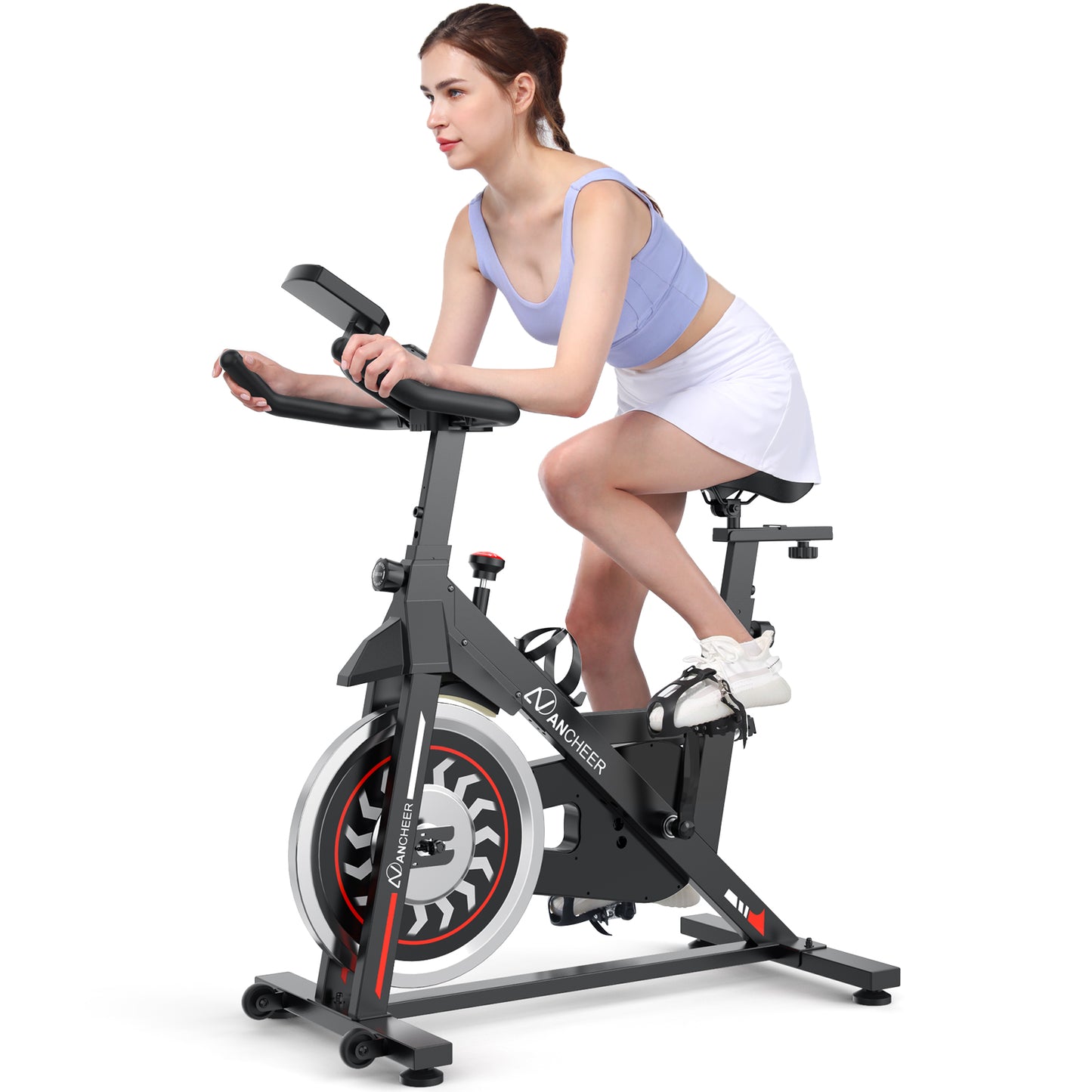 ANCHEER Exercise Bike, Stationary bike for home with Resistance, Indoor Bike with Tablet Holder, LCD Monitor, 7 Seat Adjustment for Cardio Workout