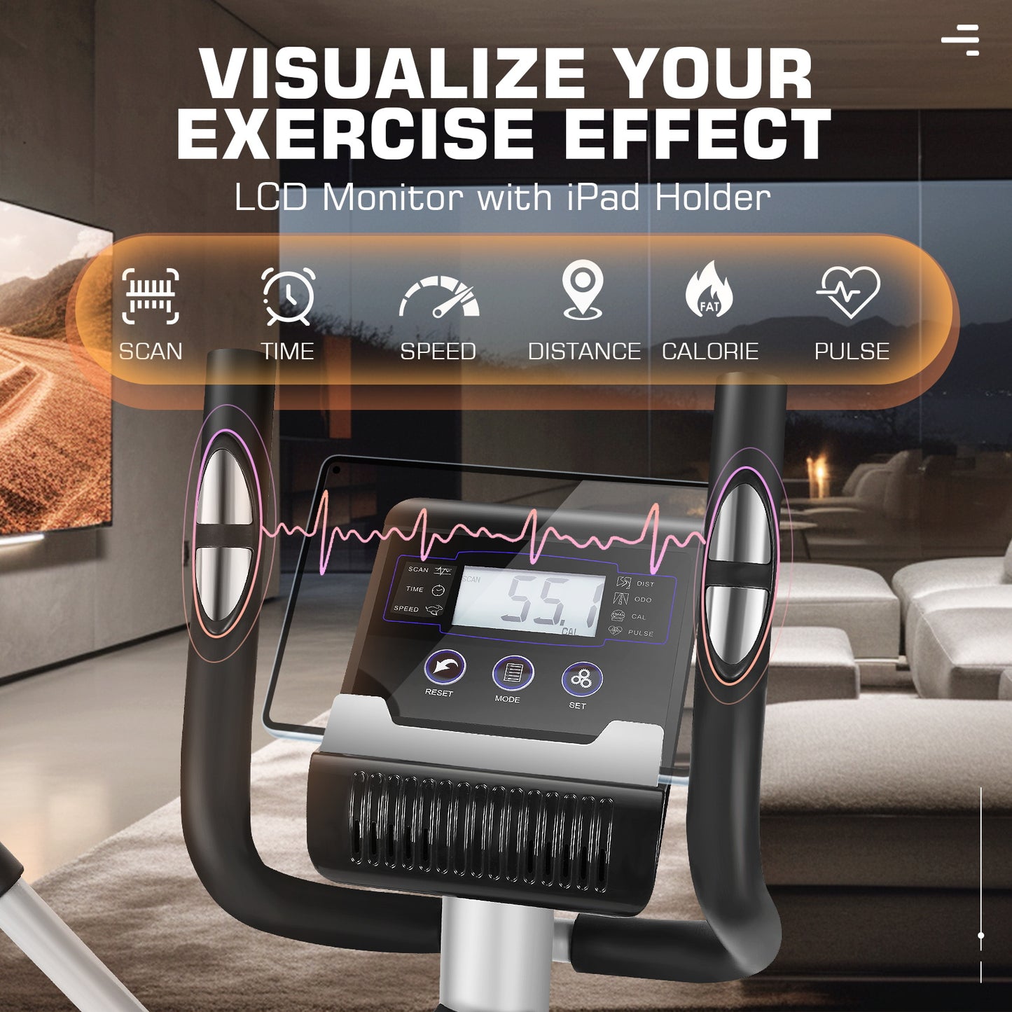 KRISRATE Elliptical Exercise Machine for Home Gym, Ultra-Silent Magnetic Elliptical Trainer with 500LBS Weight Capacity, LCD Monitor, Pulse Rate Grips