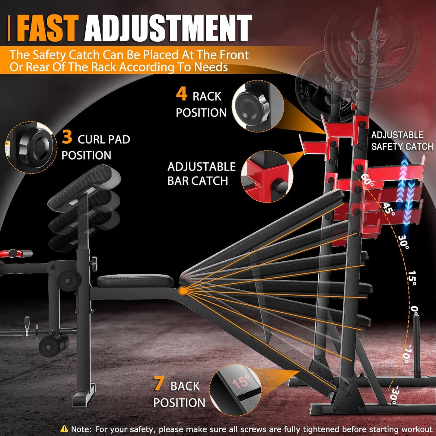 KRISRATE Weight Bench Set with Leg Extension and Curl, 900LBS Bench Press Set and Barbell Rack with Safety Spotter Catches, Preacher Curl for Home Gym