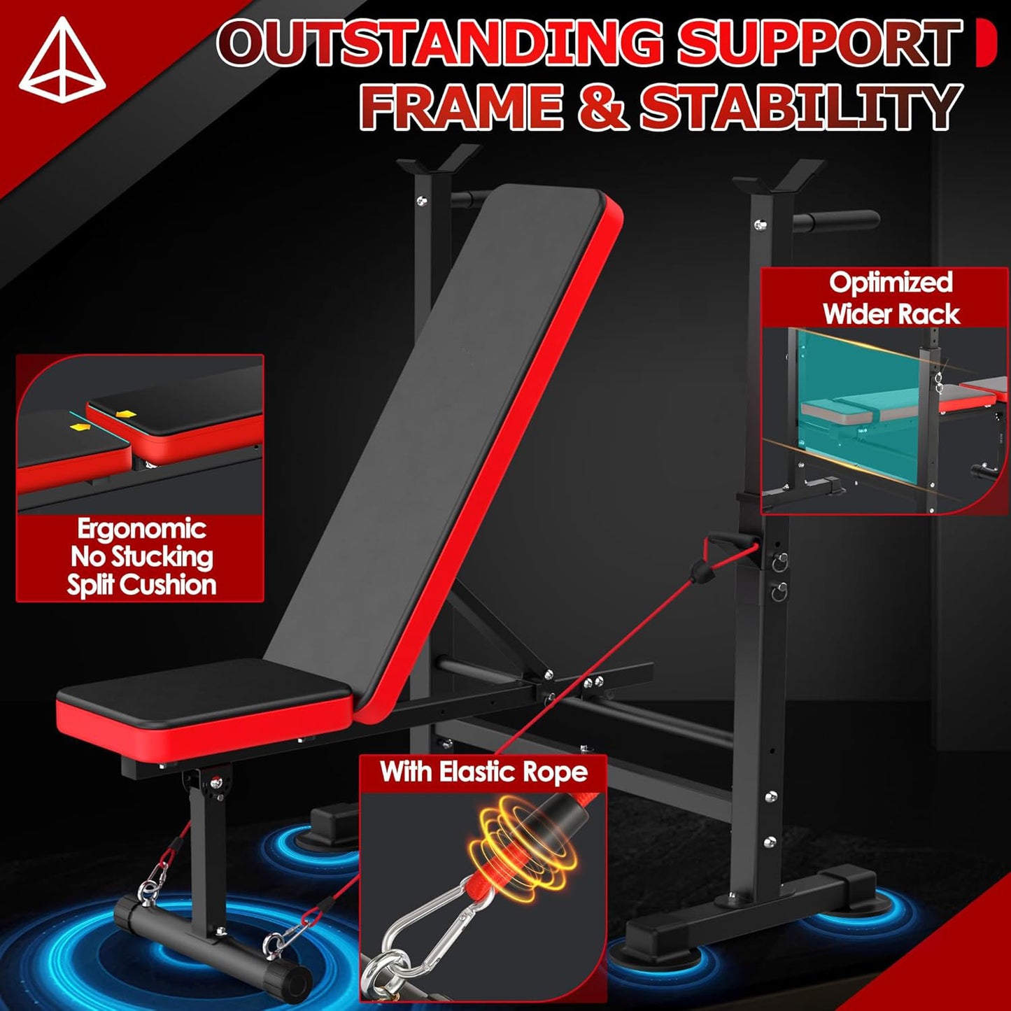 KRISRATE 660lbs Multi-Function Weight Bench Set 6-in-1 with Squat Rack, Leg Developer, Preacher Curl, Adjustable Workout Bench for Home Gym Training