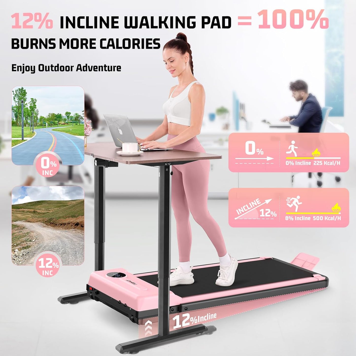 KRISRATE Walking Pad Treadmill with 12% Incline & Handle Bar & Shock Absorption, 3.5HP Foldable Treadmills for Home, Under Desk Compact Walking Pad