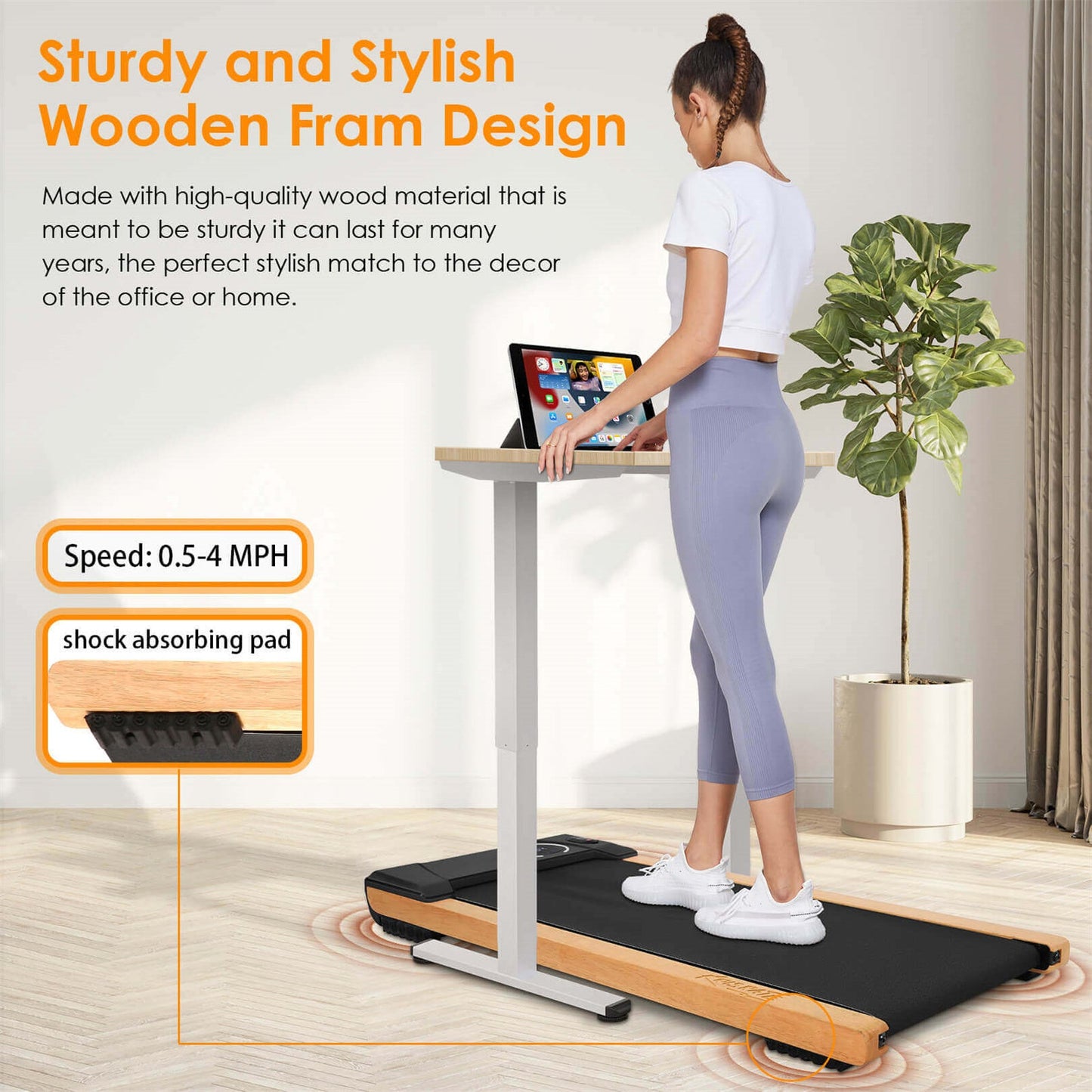 Walking Pad Treadmill with Wooden Design K5986