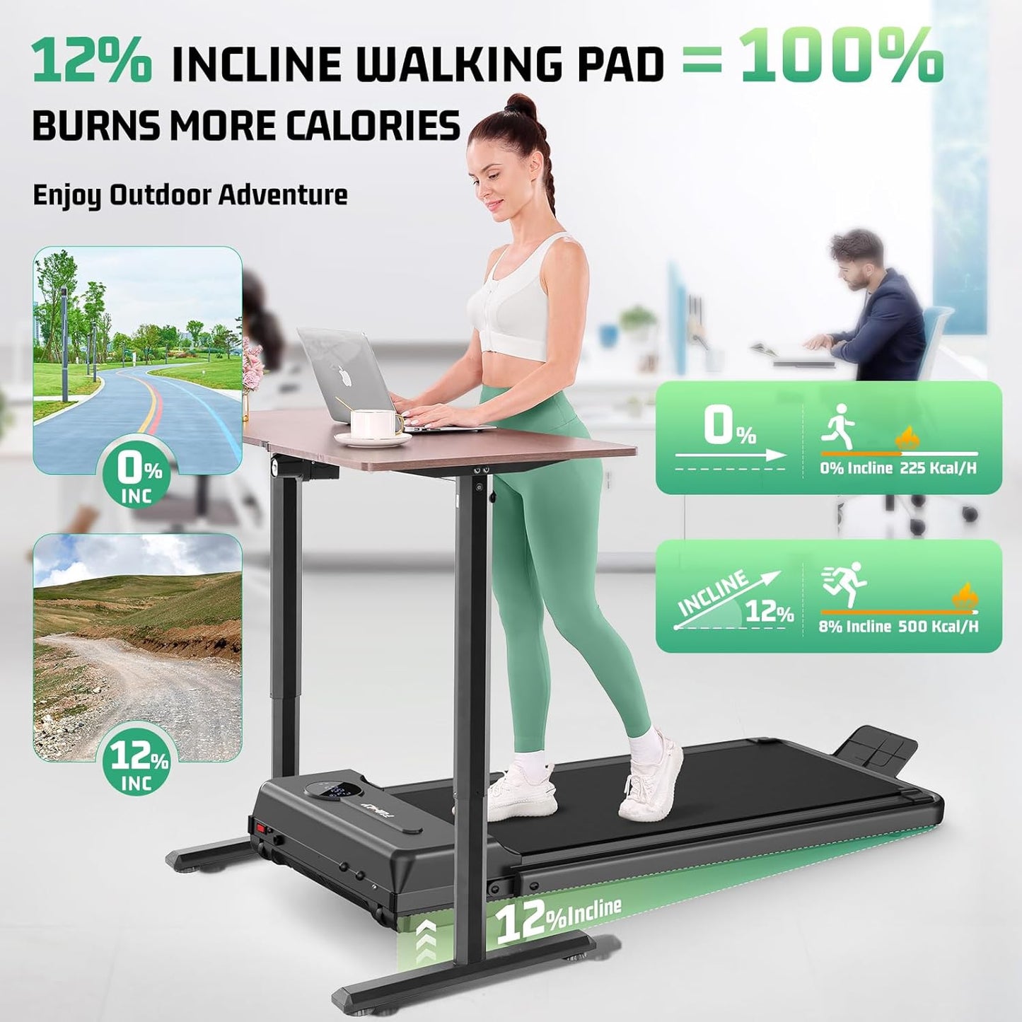 KRISRATE Walking Pad Treadmill with 12% Incline & Handle Bar & Shock Absorption, 3.5HP Foldable Treadmills for Home, Under Desk Compact Walking Pad
