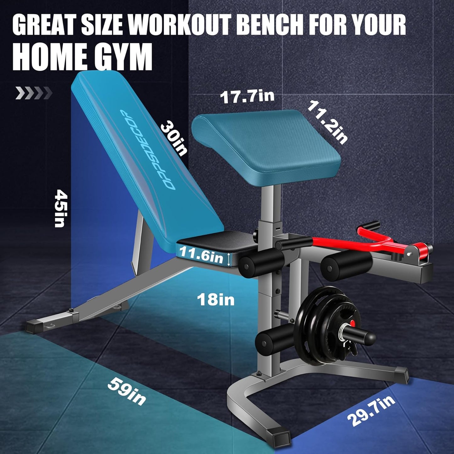 KRISRATE Weight Bench with Leg Extension & Leg Curl & Preacher Curl,Adjustable Weight Bench Press Set Incline Decline Flat Workout Bench for Home Gym