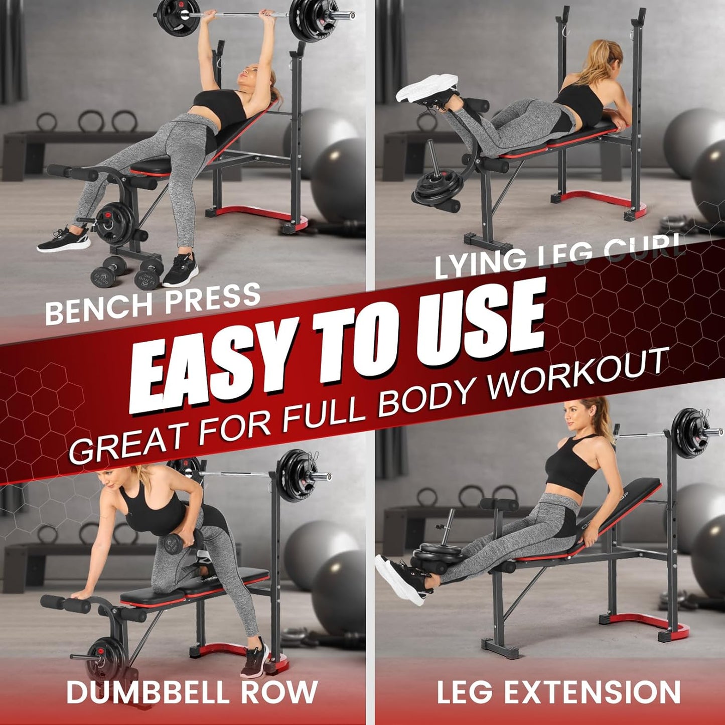 KRISRATE 660lbs Adjustable Weight Bench Set with Leg Developer, Full Body Workout Bench Press Set with Squat Rack, Standard Strength Training Bench