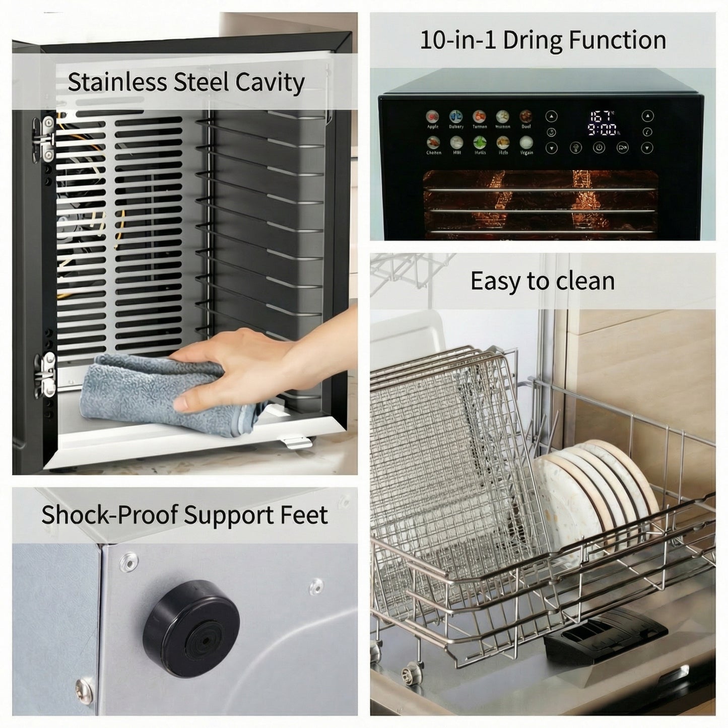 KRISRATE Food Dehydrator for Jerky & Fruit, 14 Stainless Steel Trays, 850W Food Dryer with 10 Presets, 48H Timer & 167°F Temperature Control, Dehydrator Machine for Herbs, Meat, Dog Treats