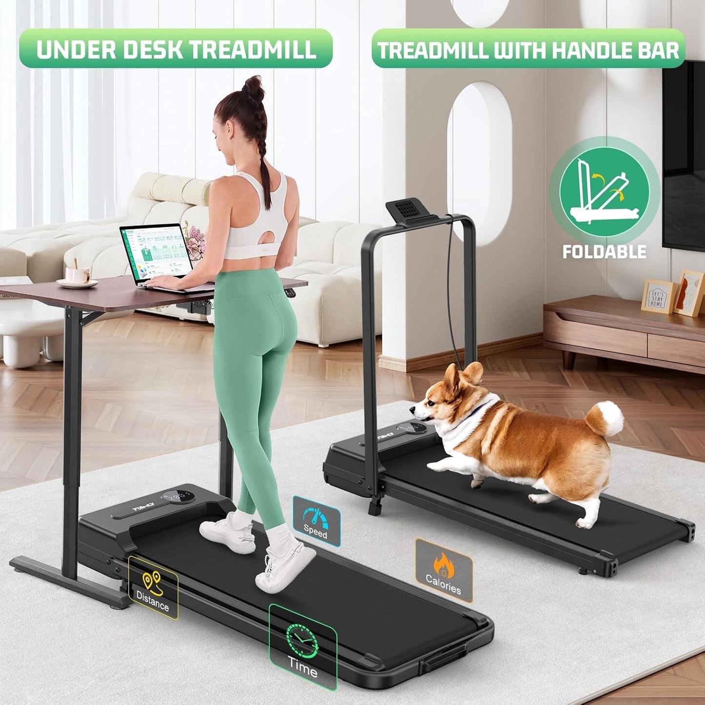 KRISRATE Walking Pad Treadmill with 12% Incline & Handle Bar & Shock Absorption, 3.5HP Foldable Treadmills for Home, Under Desk Compact Walking Pad