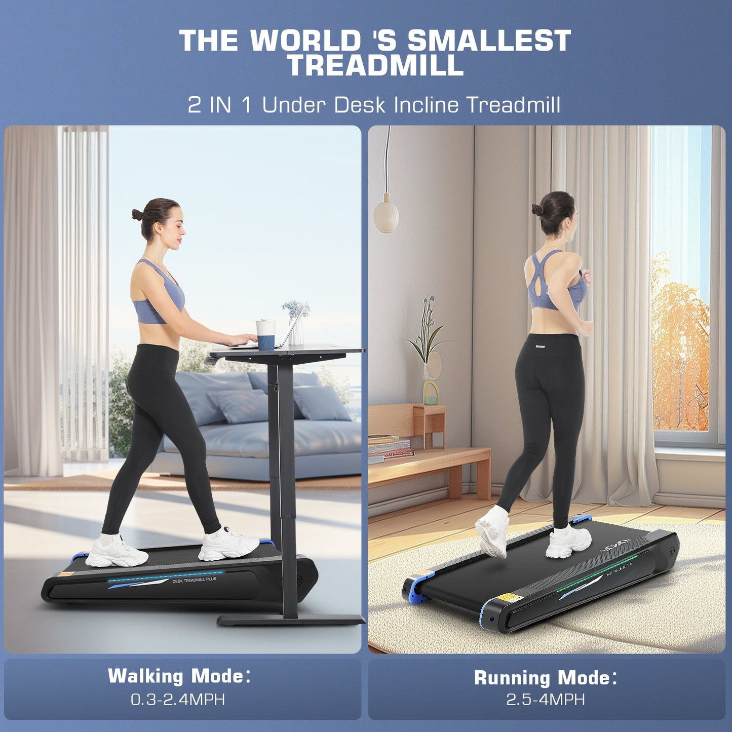 Mini Walking Pad Treadmill with Cool Lighting F0011