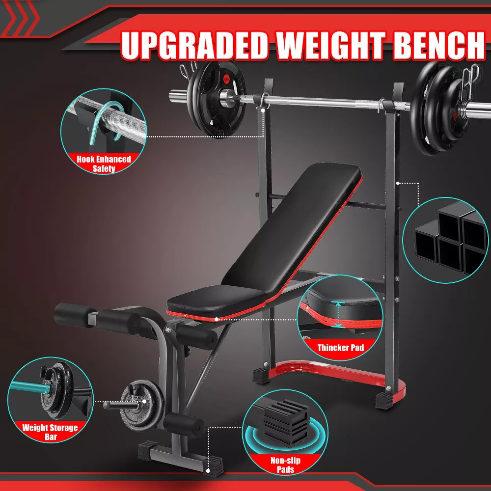 KRISRATE 660lbs Adjustable Weight Bench Set with Leg Developer, Full Body Workout Bench Press Set with Squat Rack, Standard Strength Training Bench