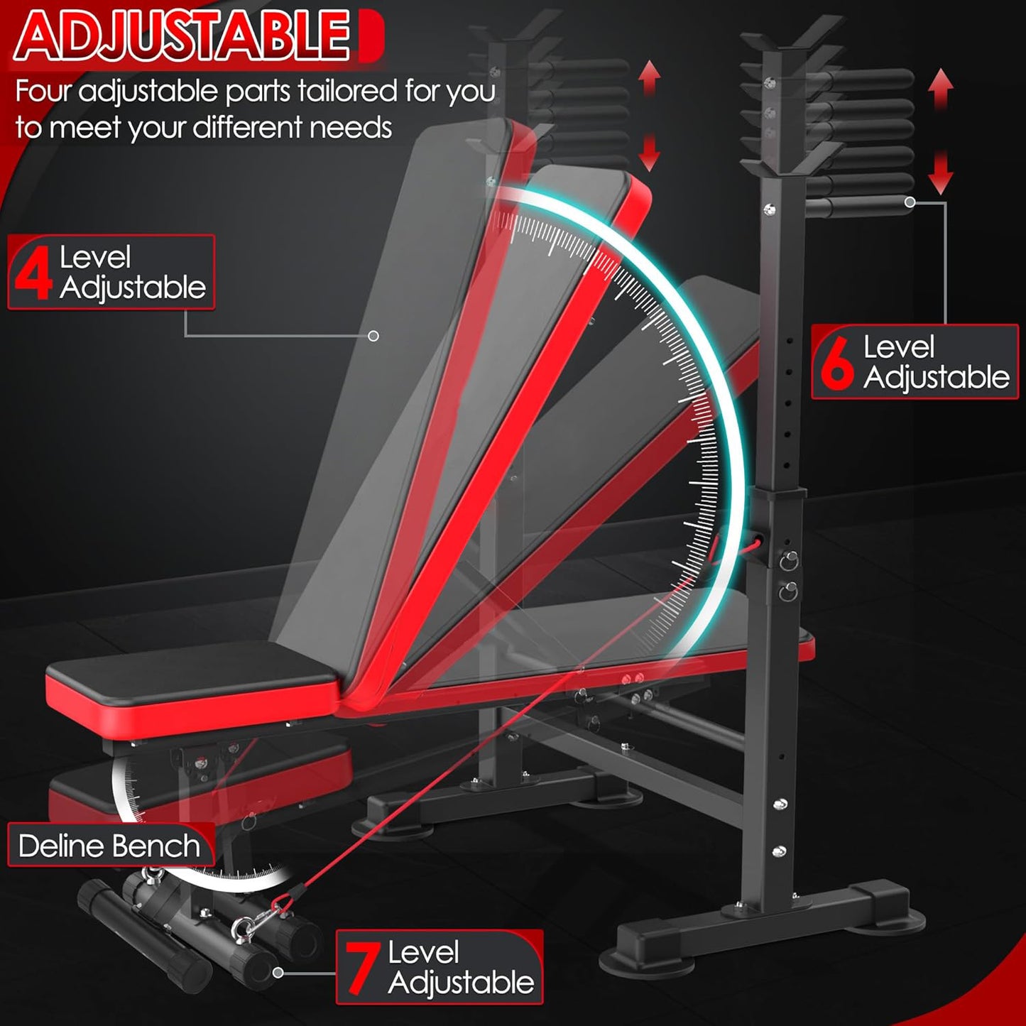 KRISRATE 660lbs Multi-Function Weight Bench Set 6-in-1 with Squat Rack, Leg Developer, Preacher Curl, Adjustable Workout Bench for Home Gym Training