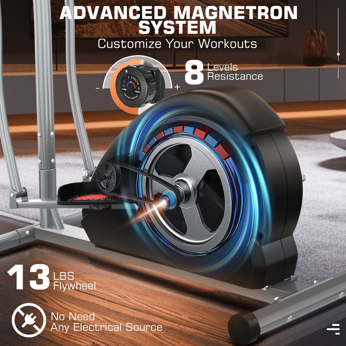 KRISRATE Elliptical Exercise Machine for Home Gym, Ultra-Silent Magnetic Elliptical Trainer with 500LBS Weight Capacity, LCD Monitor, Pulse Rate Grips
