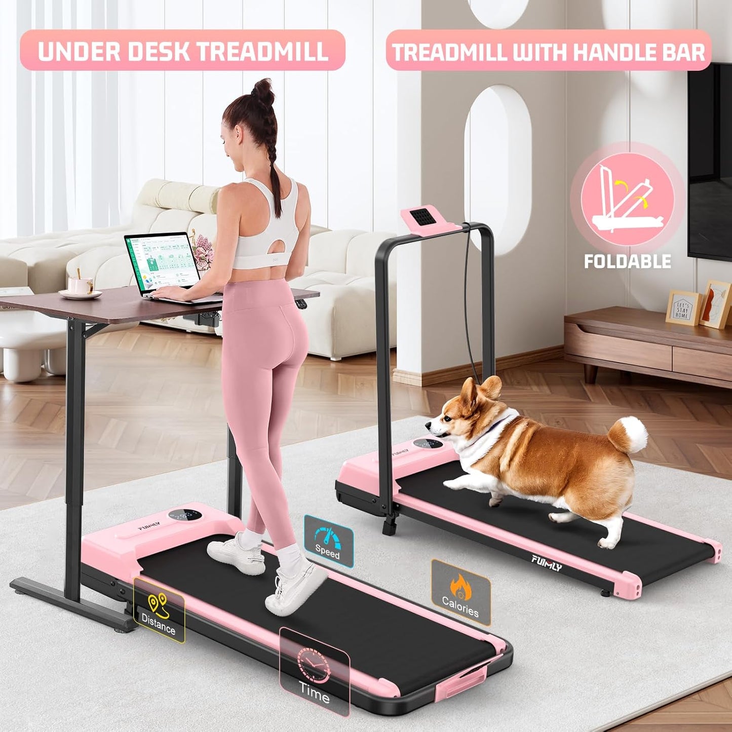 KRISRATE Walking Pad Treadmill with 12% Incline & Handle Bar & Shock Absorption, 3.5HP Foldable Treadmills for Home, Under Desk Compact Walking Pad