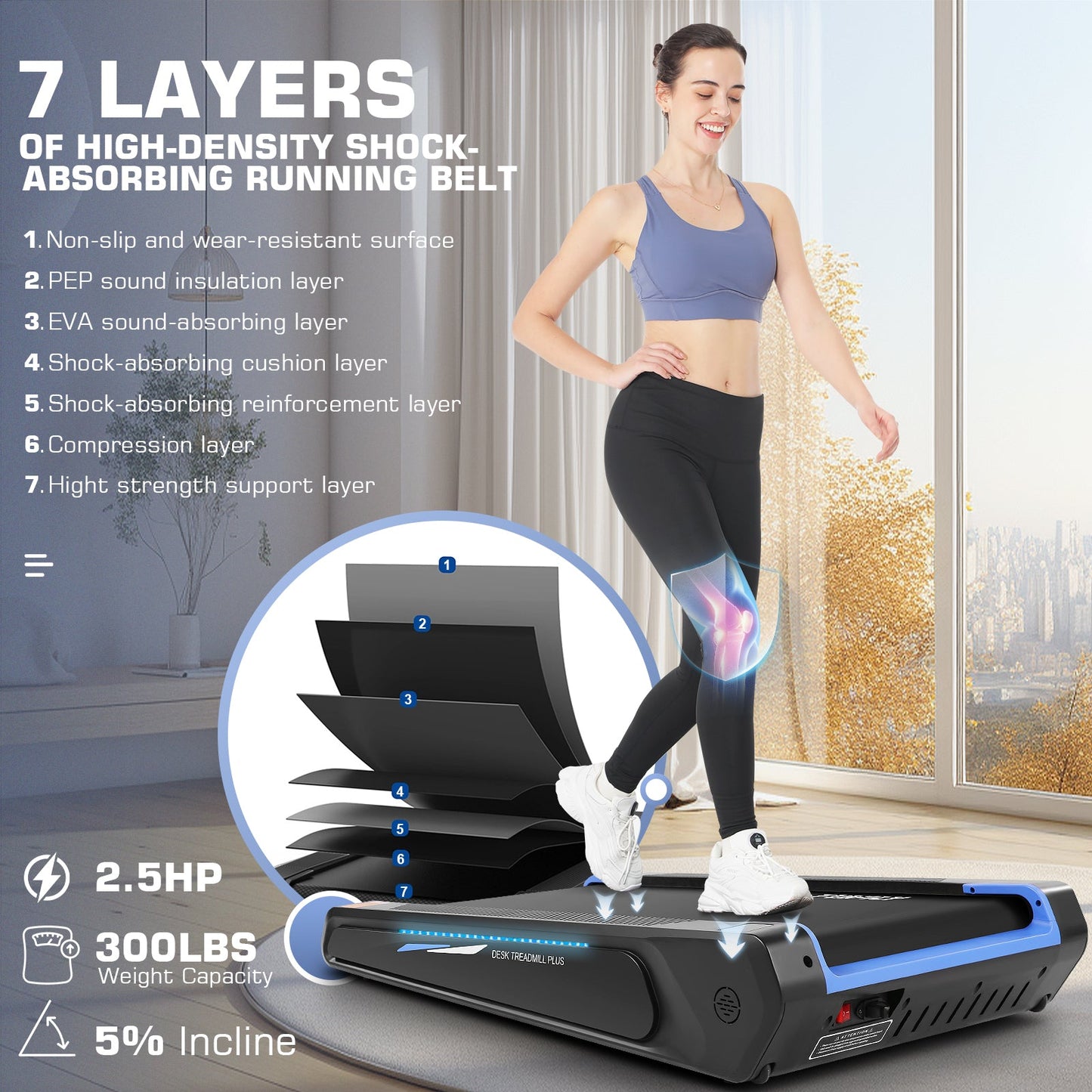 Mini Walking Pad Treadmill with Cool Lighting F0011