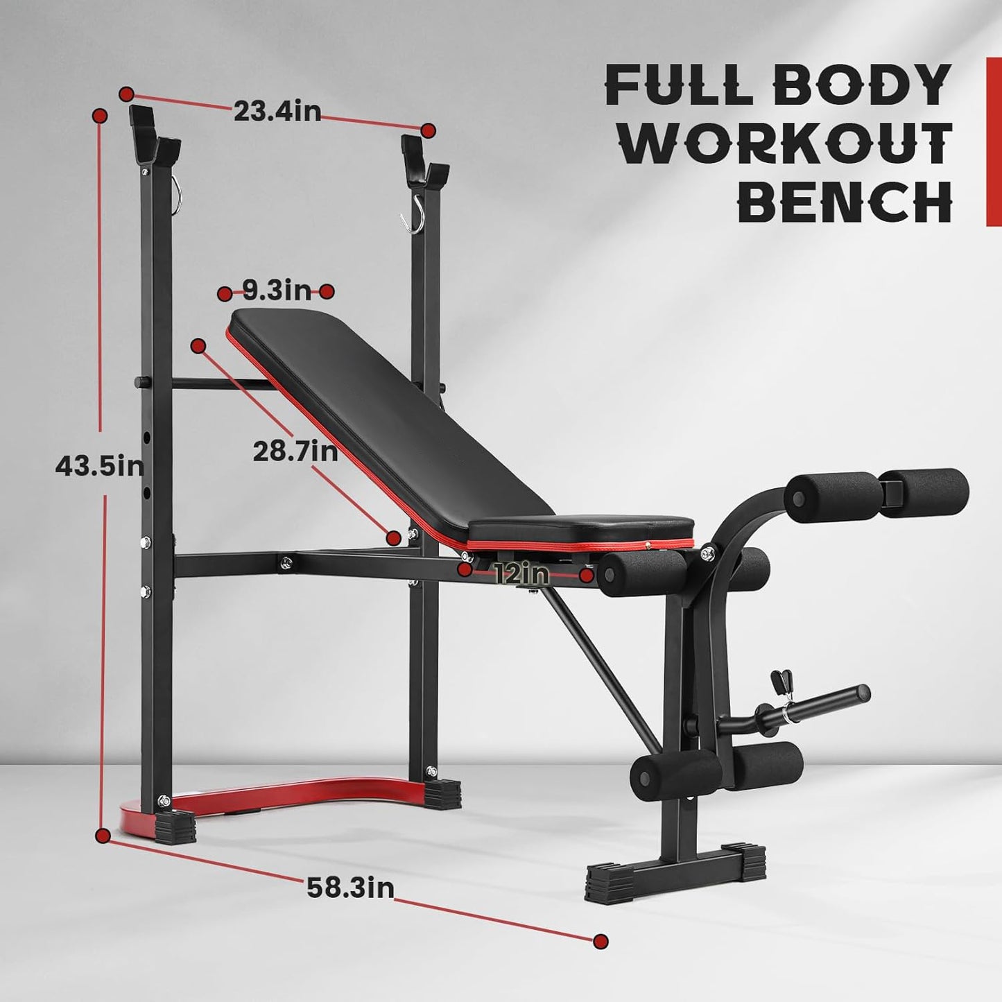 KRISRATE 660lbs Adjustable Weight Bench Set with Leg Developer, Full Body Workout Bench Press Set with Squat Rack, Standard Strength Training Bench