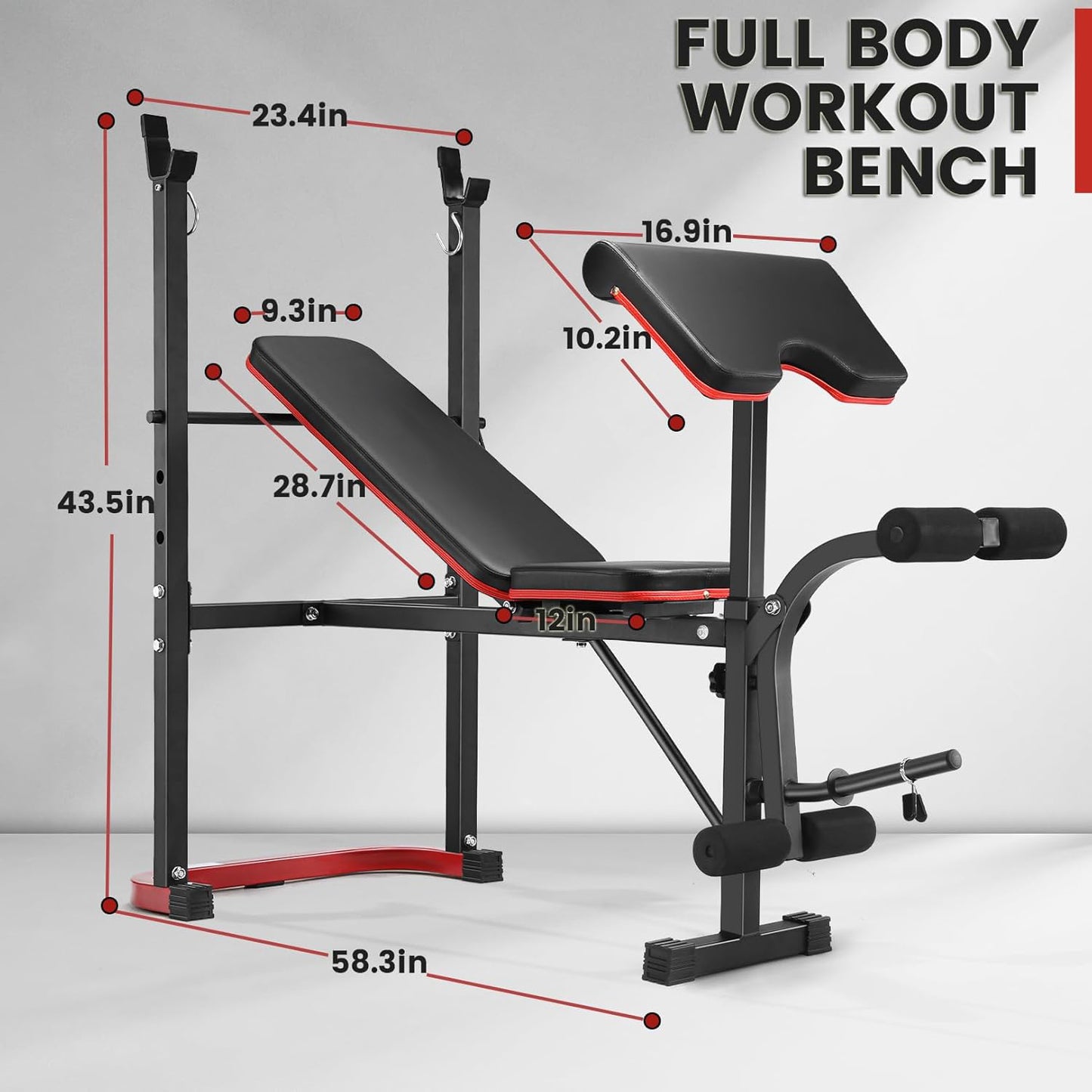 KRISRATE 660lbs Adjustable Weight Bench Set with Leg Developer & Preacher Curl Pad, Full Body Workout Strength Training Bench Press Set w/ Squat Rack